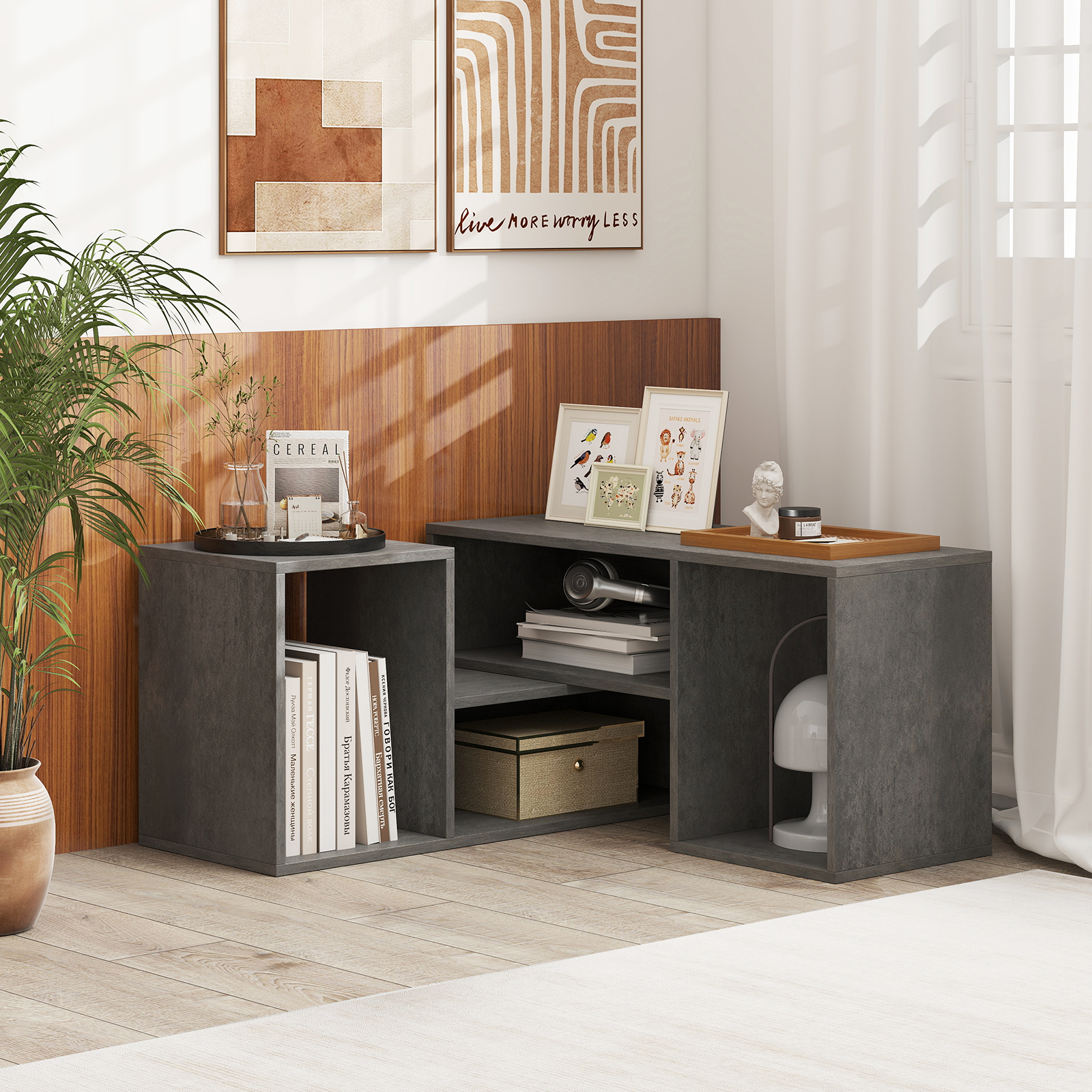 Image of 2pcs Console Tv Stand, Modern Minimalist Entertainment Center For , Table With Free-combination, Open Storage Bookcase Shelf For Living Room, Gray