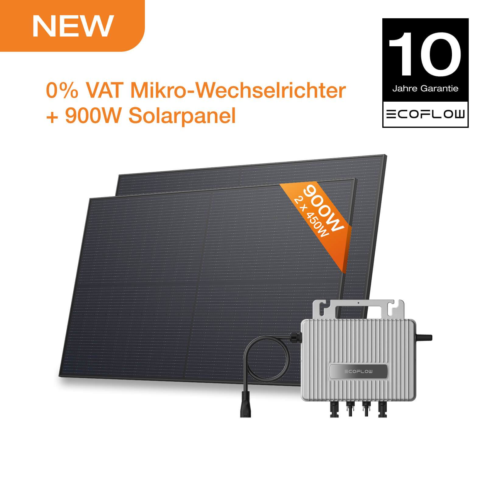 E-shop ECOFLOW STREAM Balkonkraftwerk Basic Kit 0% VAT, 800 W Mikro-Wechselrichter, 2 × 450 W PV Solarpanels, WLAN & App-Steuerung für Balkon, Garten,