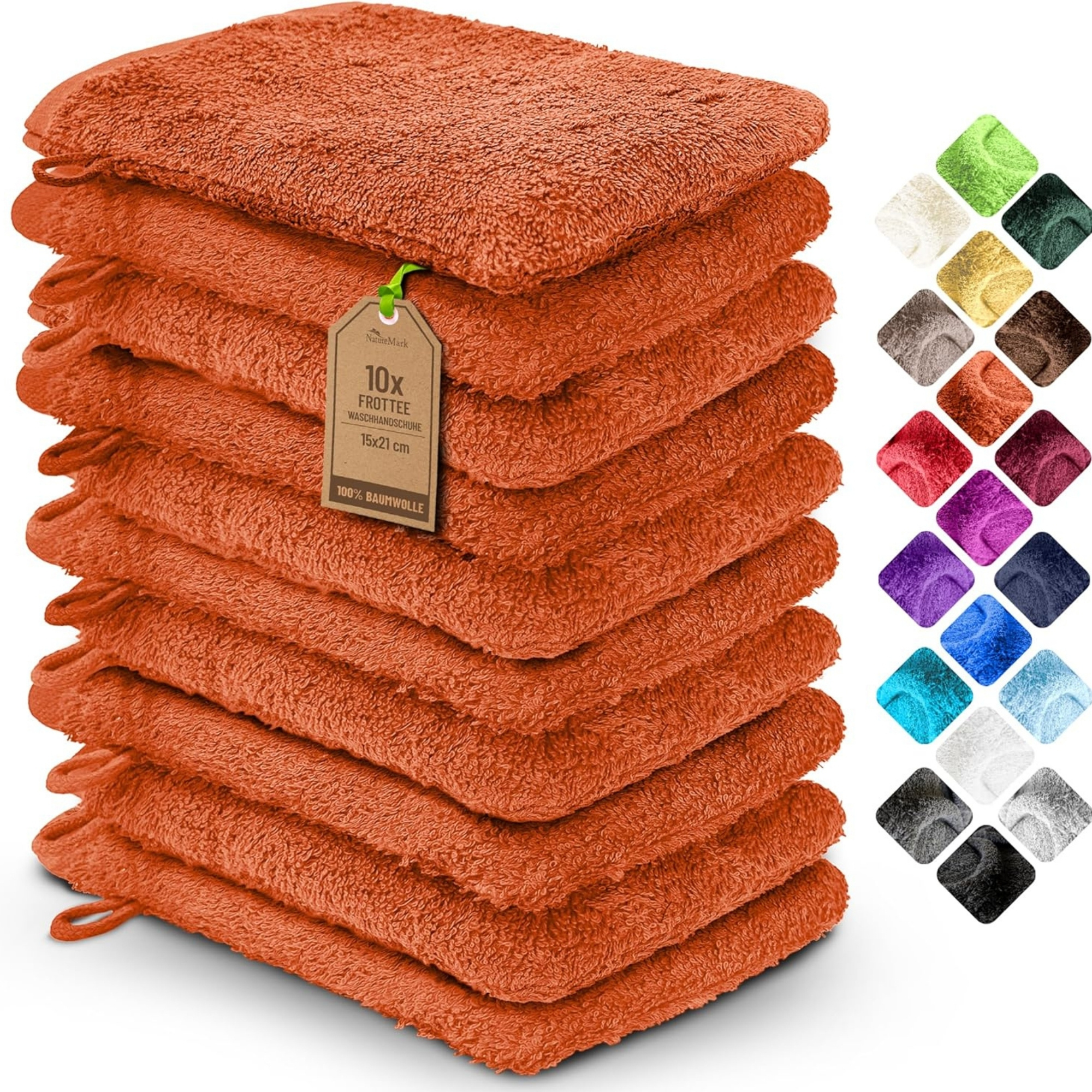 Image of Naturemark 10-piece Set Cotton Washcloths With Hanging Loop, Soft And Durable For Skin, Matching Towels, Shower Towels, Guest Towels, Sauna Towels In Store