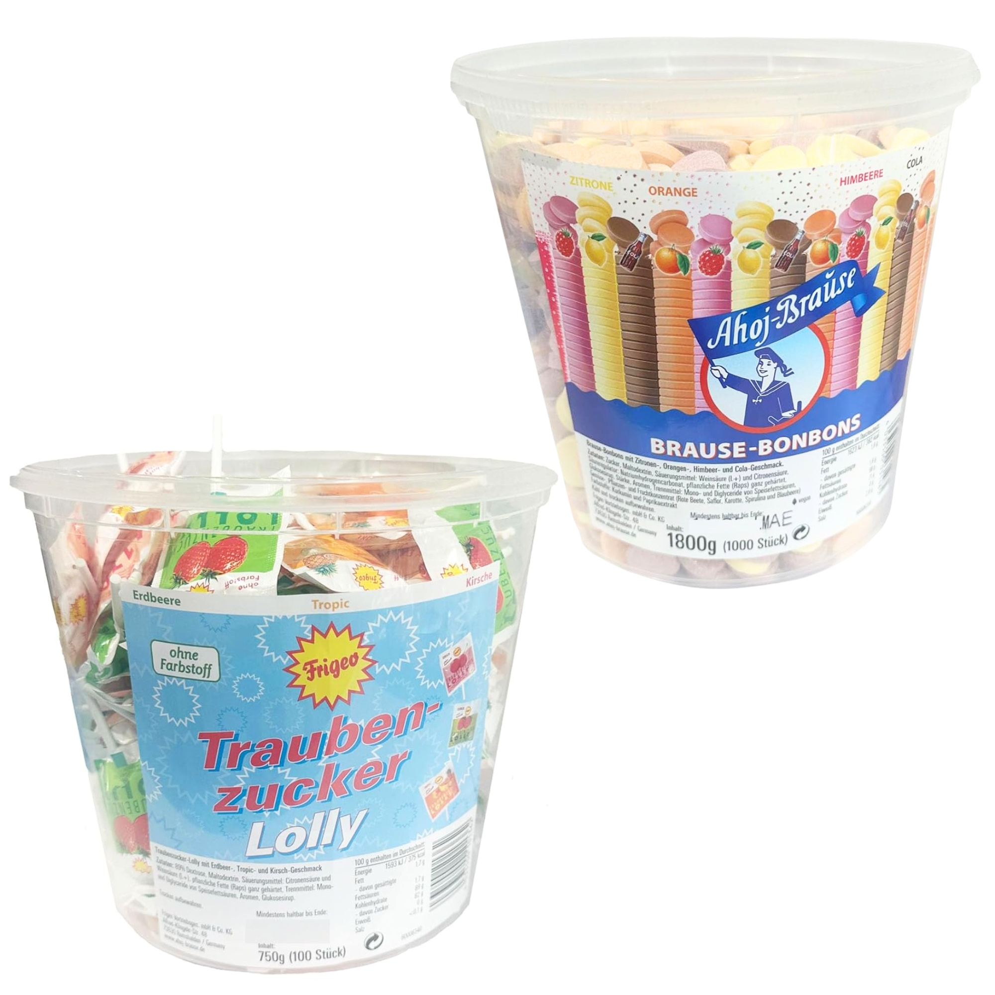 Image of Fridge Brausebonbons 1800g + Grape Sugar Lolly 750g Can Mixed Package For Kids Party Office Sweets Cans