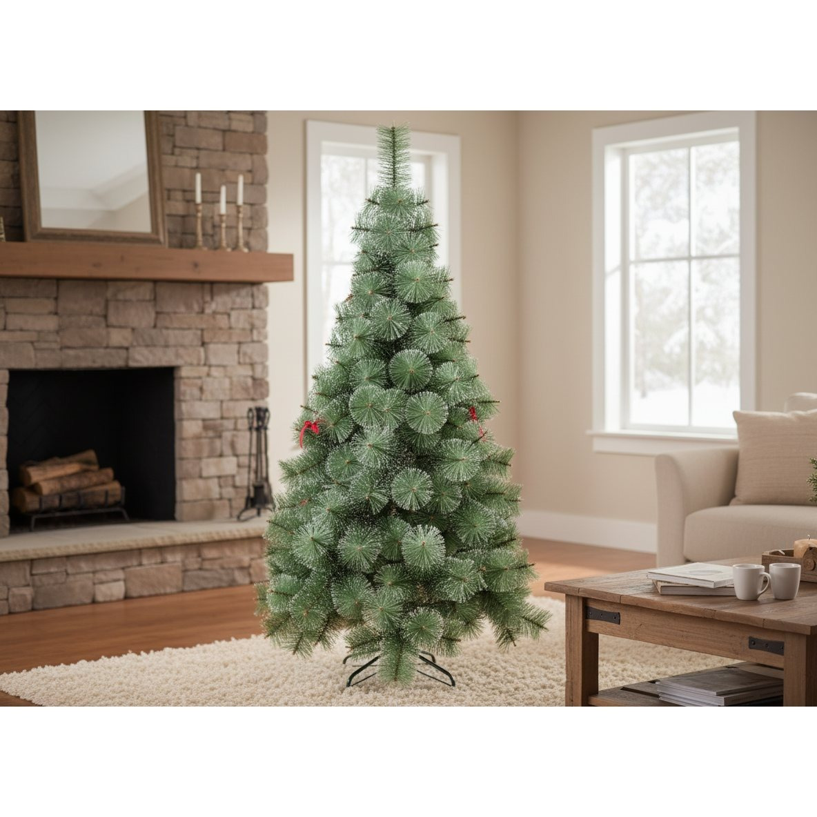 TEMU Árbol de Navidad Premium de de 210cm con Exuberantes de PVC, Diseño Realista y Base Metálica Reforzada para una Festiva y Duradera