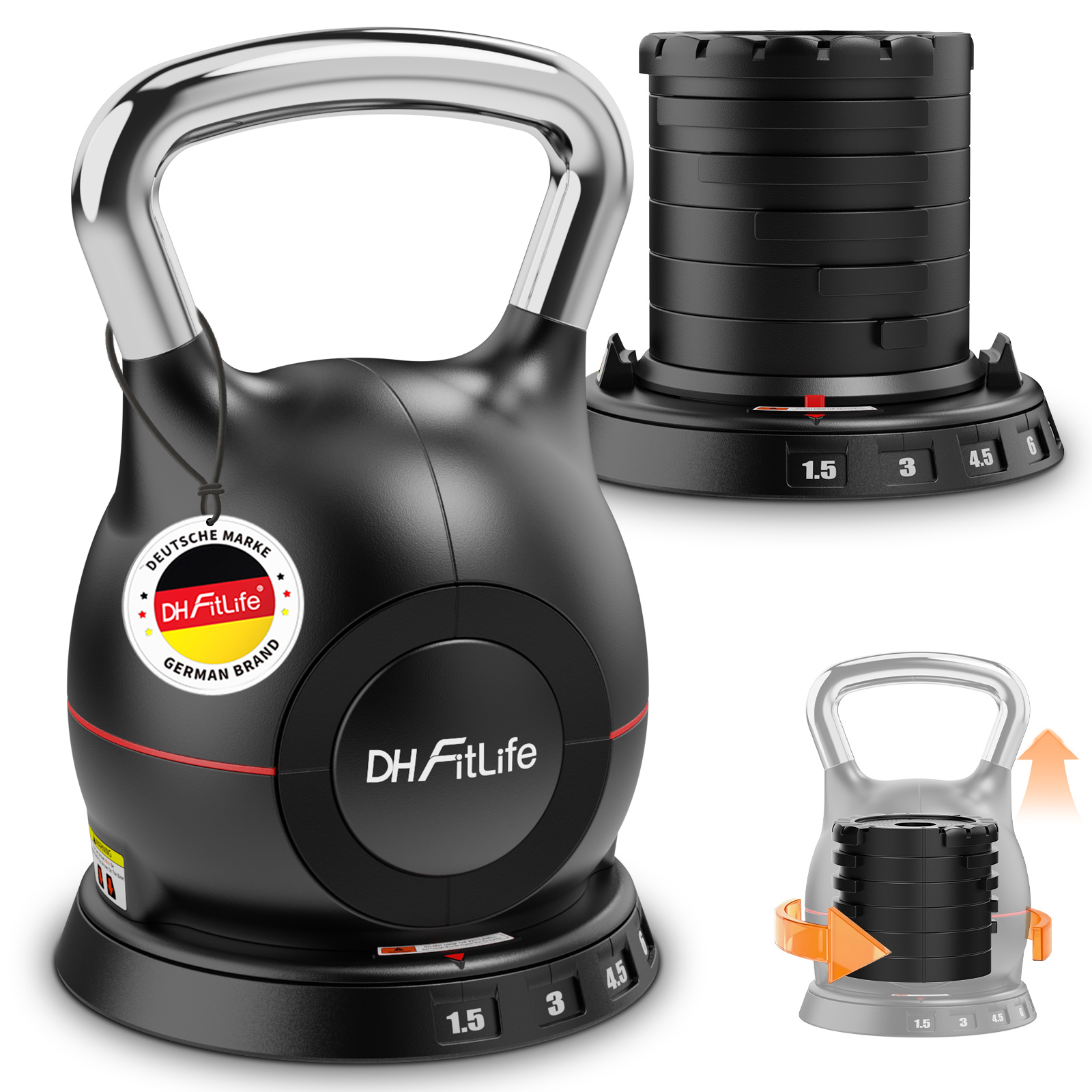 Dh Fitlife 7-in-1 Kettlebell & Dumbbell Set | Adjustable 1.5–10 Kg | Compact Home Gym Training Equipment