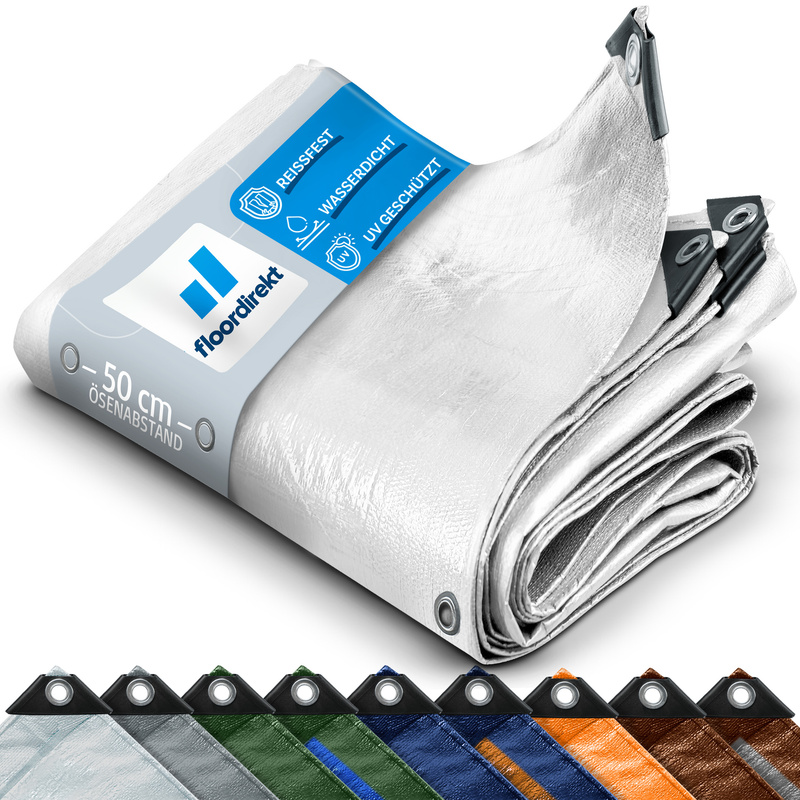 Image of Floordirekt Tarpaulin 180 G/m² - Tear-resistant Protective Tarp For Any Weather - With Eyelets - Weather-resistant & Waterproof - For Garden, Camping, Construction & Outdoor - In 3 Colors
