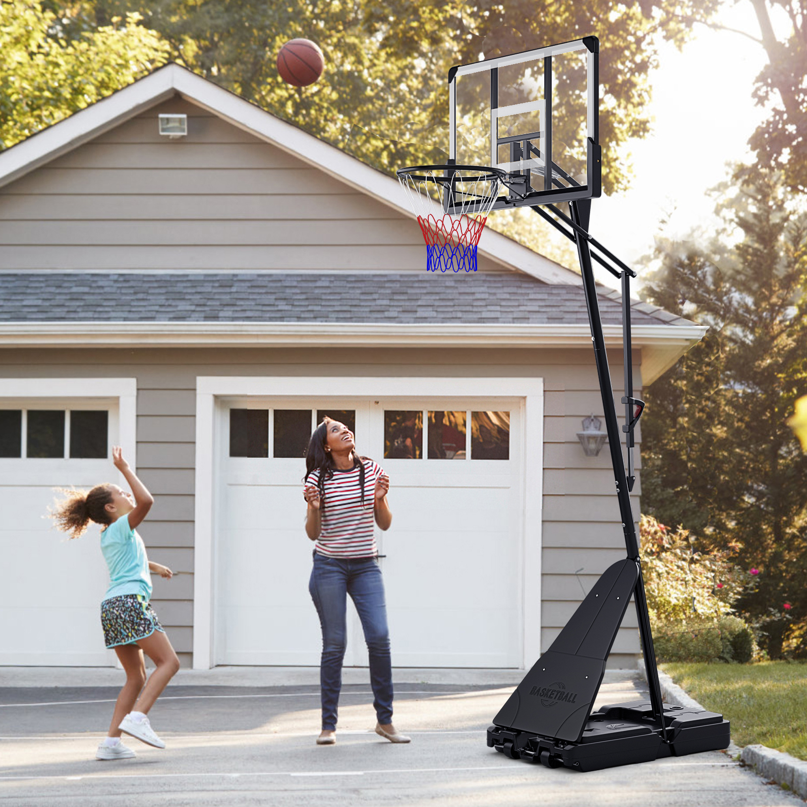 Basketball Hoop System With 44 Inch Shatterproof Backboard, 4.9 Ft Quickly Height Adjustable Basketball Goal With Basketball Rebounder