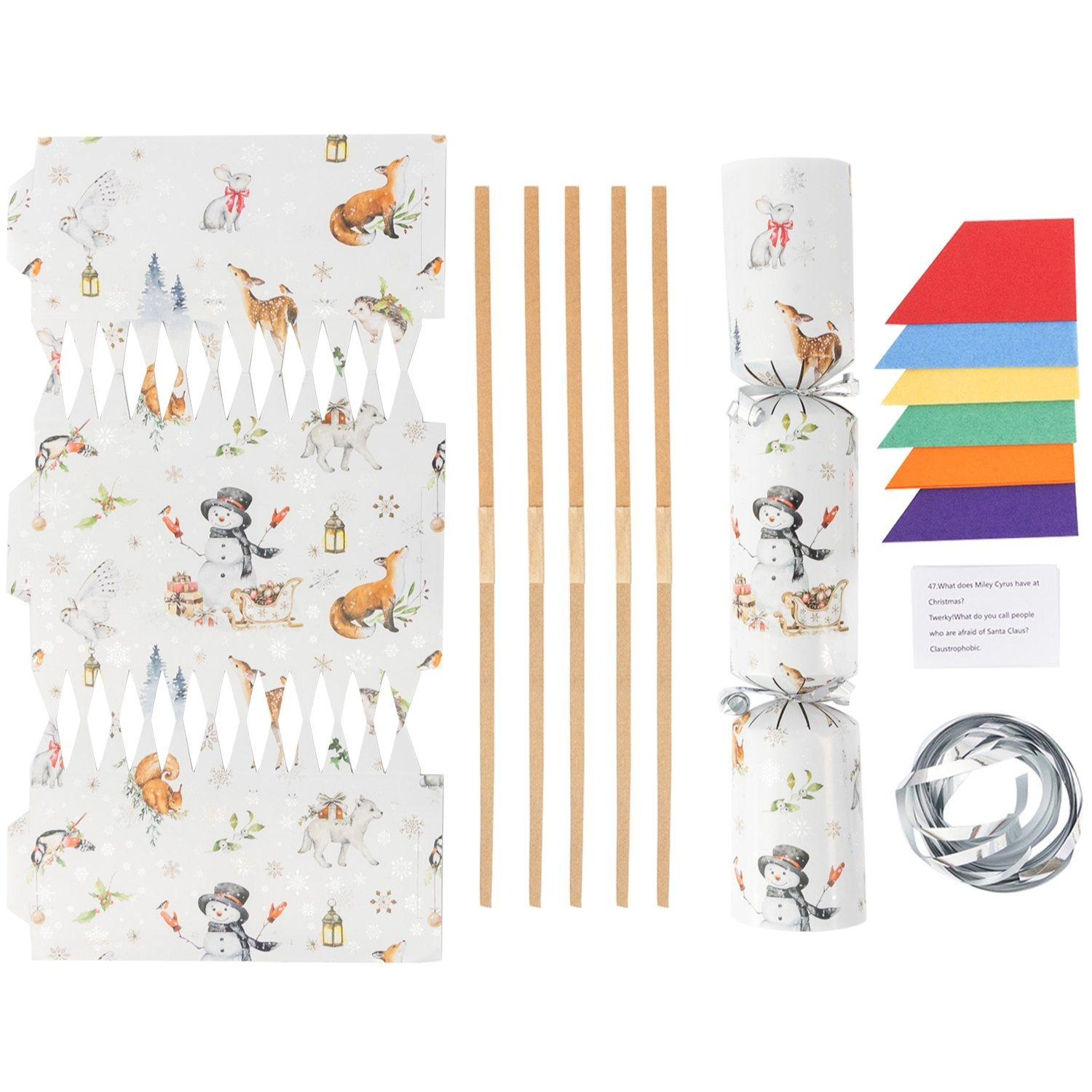 TEMU Evelay Make Your Own Christmas Cracker Kit – Pack Of 6 Festive Diy Crackers With Hats, Jokes & Ribbons (woodland Design)