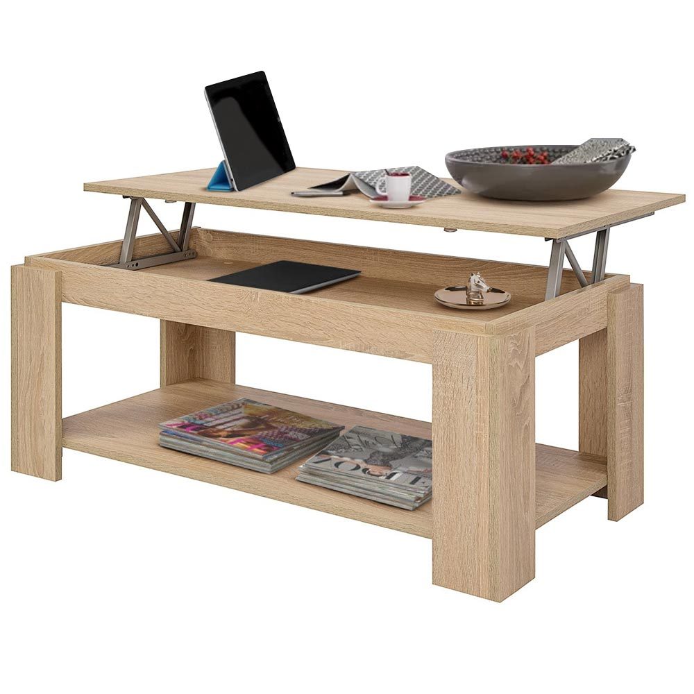 TEMU BAKAJI Tavolino da Caff癡 Soggiorno con Rialzo e Contenitore Tavolo Salotto Design Moderno Apribile in Legno Melaminico Dimensione 100 x 50 cm