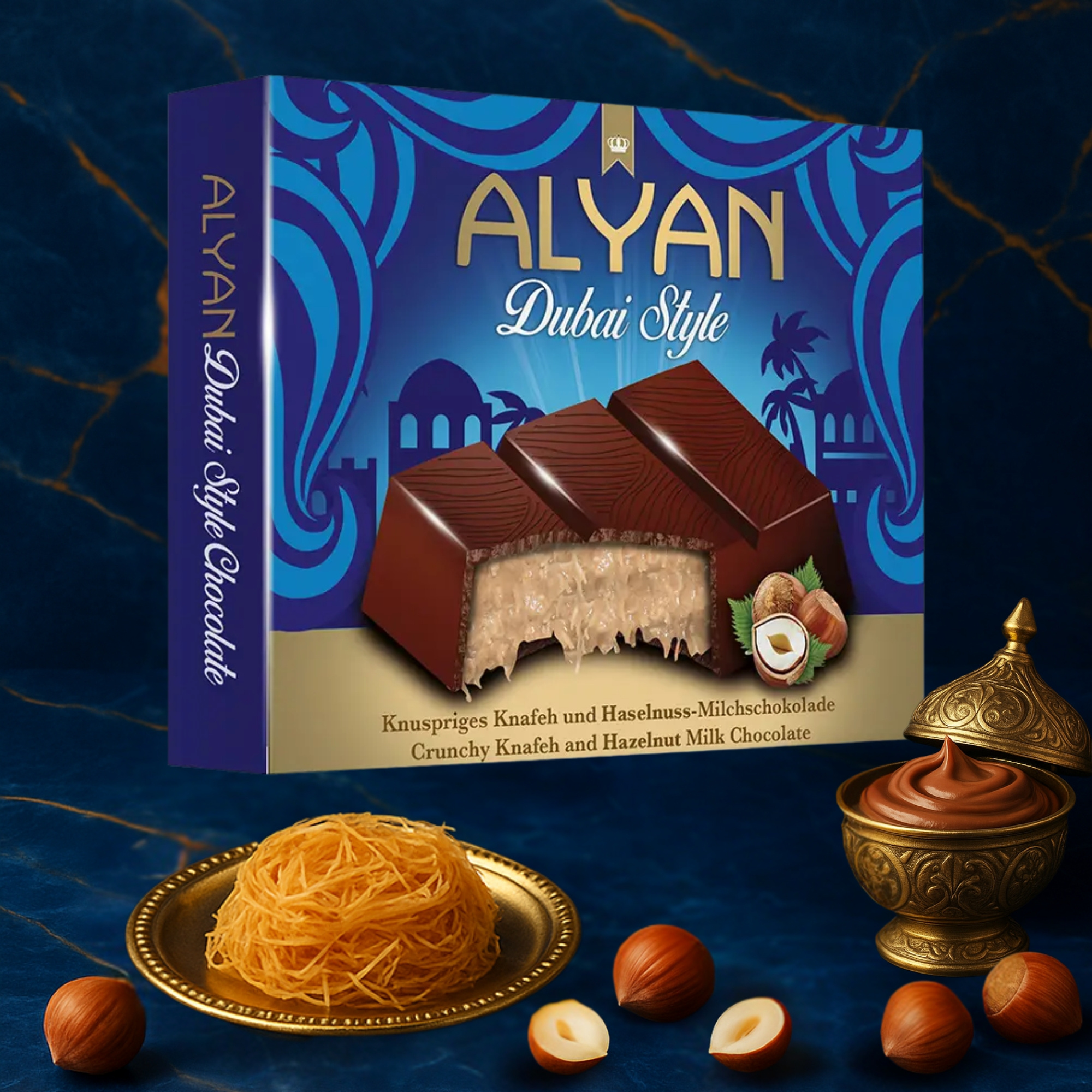 Alyan - Hazelnut Dubai Style - Milk Chocolate Filled With Crunchy Kunafa And Hazelnut Cream