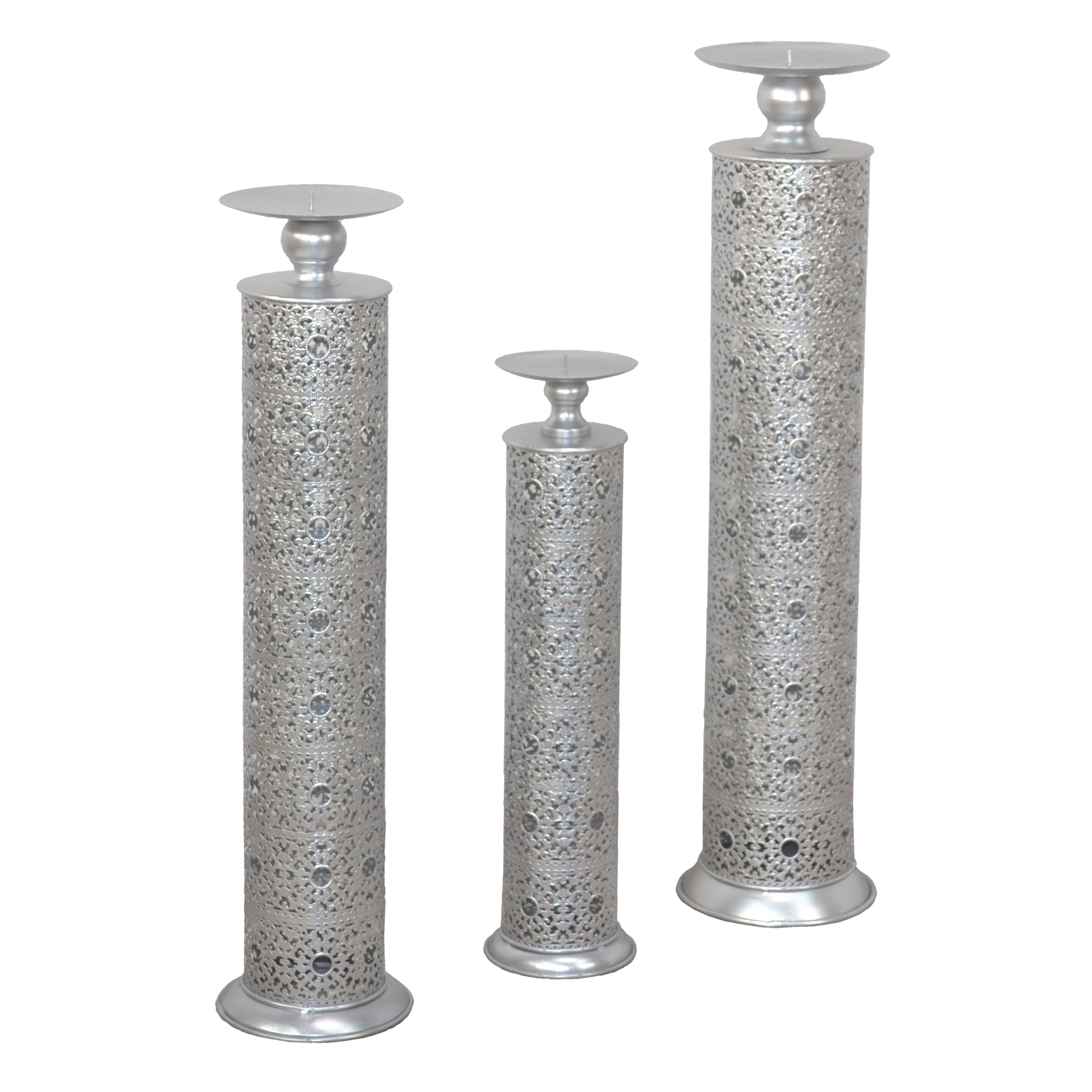 3pcs Candlestick Set Made Of Metal, Silvery, Large