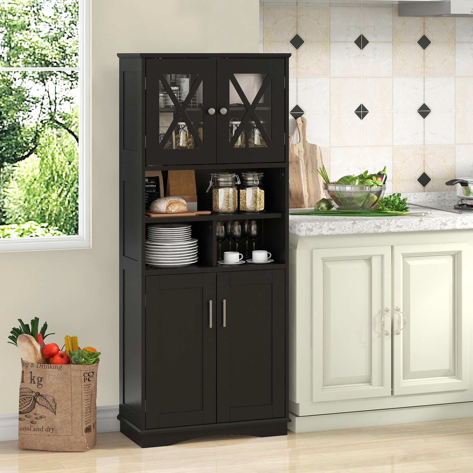 Tall Bathroom Cabinet, Large Floor Storage Cabinet W/ Acrylic Doors & , Freestanding Pantry Cabinet W/ Adjustable Shelves, Kitchen Cupboard Sideboard Cabinet, Home Organizer For Bathroom