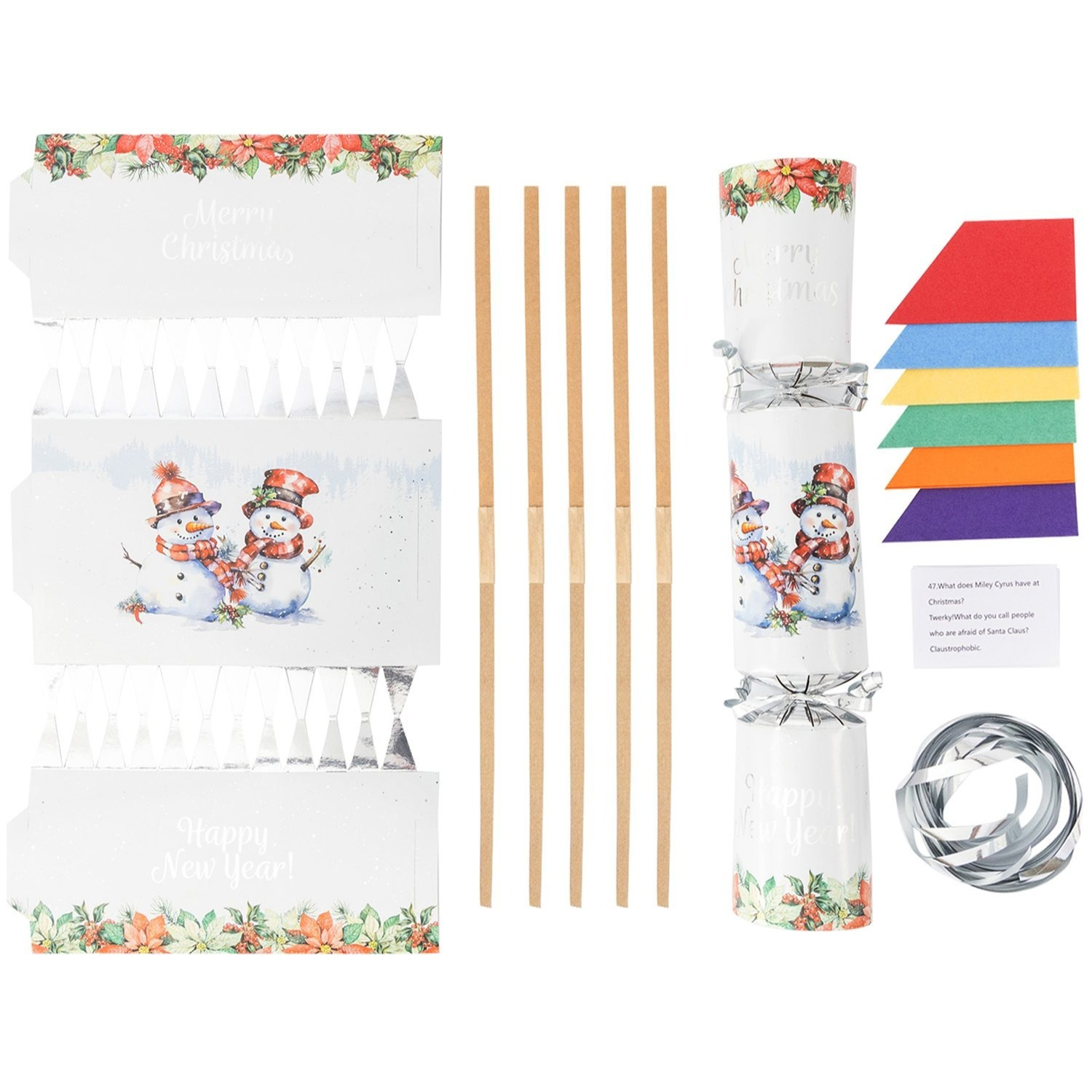 TEMU Evelay Make Your Own Christmas Cracker Kit – Pack Of 6 Festive Diy Crackers With Hats, Jokes & Ribbons (2 Snowmen Design)