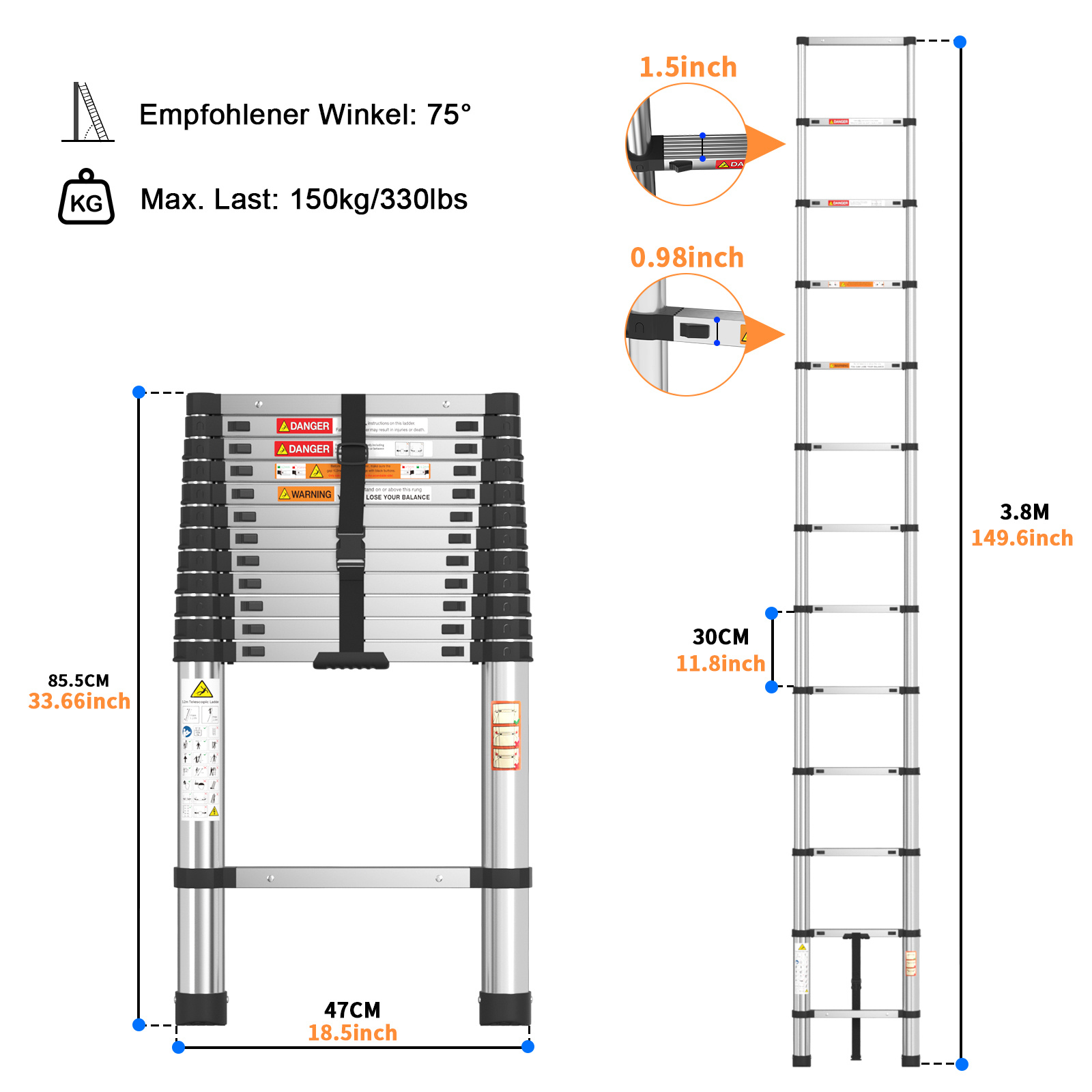 TEMU Extra Thicken Telescopic Ladder, Extendable Ladder, Folding Ladder, Step Ladder, Non-slip, Made Of High-quality Extendable Ladder, Ladder,
