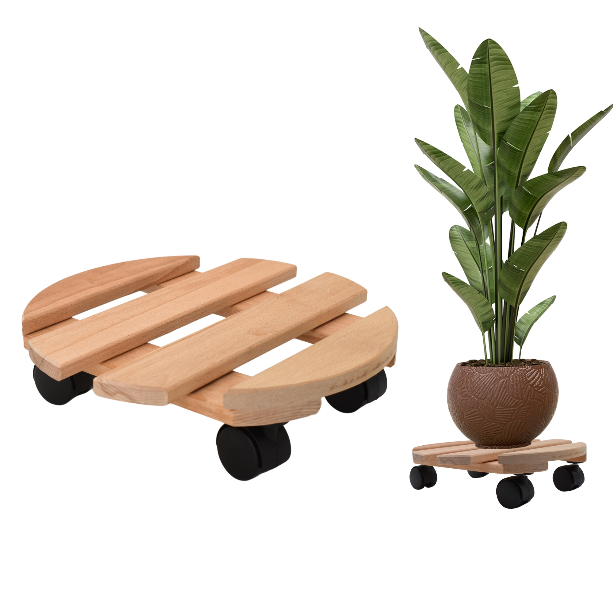 Round Plant Roller Board Made Of Wood, Rolling Base 30 Cm To 120 Kg, Transport Roller For Plants