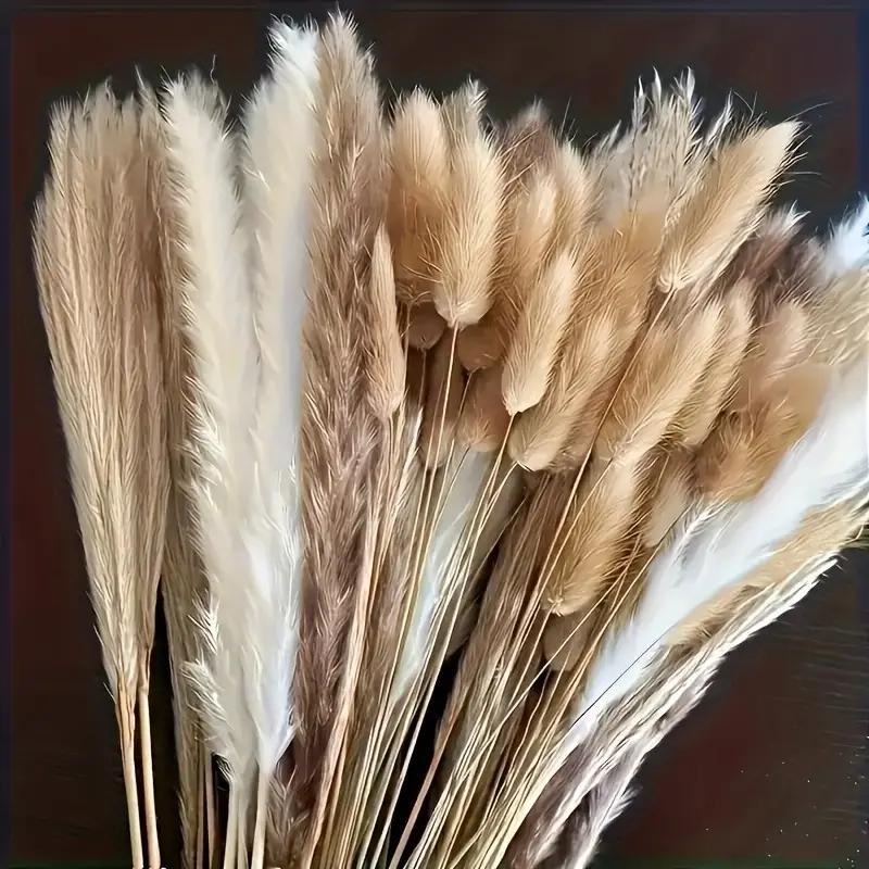 E-shop 200 Stück Trockenblumenstrauß aus Pampasgras, Dekor in Großpackung mit Hasenschwanz 43.18 cm, Natürliche Flauschige Getrocknete Blumen für