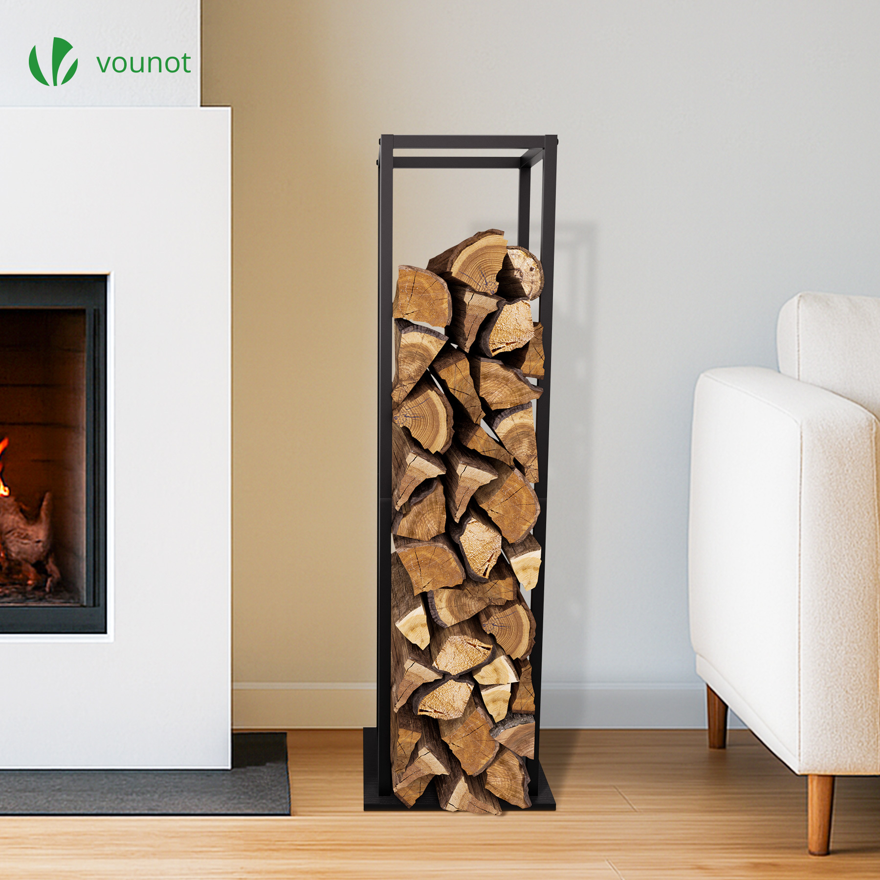 TEMU NOT VOUNOT Porta Legna in Legno con Supporto in Metallo 33X33X112Cm con Ripiano - Porta Legna per Interni ed Esterni con Schienale per Aerazione