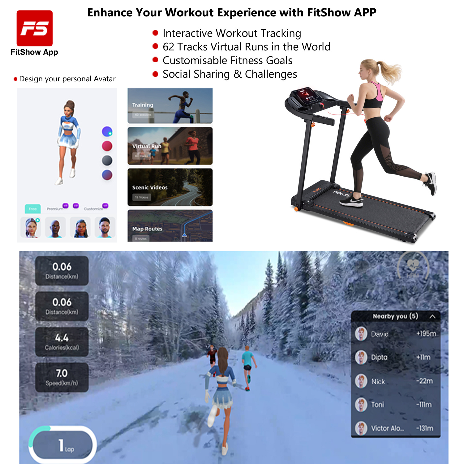 REKA Fitness Walking Pad / Running Treadmill – 2.5HP, 12 km/h Speed, Heart Rate Pulse Sensors, Dual Speakers and APP Control – Home or Office