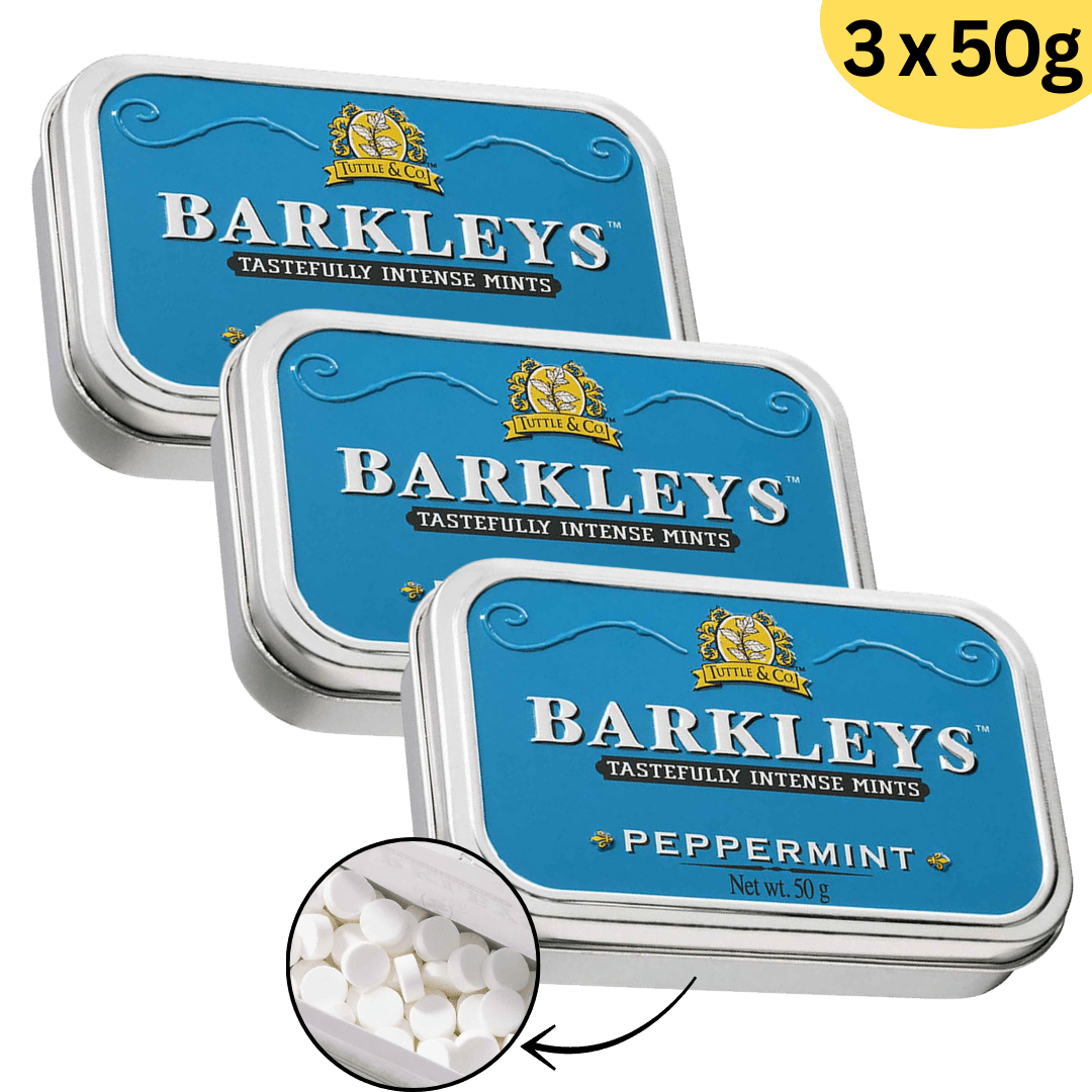 Image of Barkley's Peppermint Lozenges 3x50g - Premium Peppermint Bonbons In Nostalgic Retro Metal Tin, Intense Refreshing Menthol Flavor