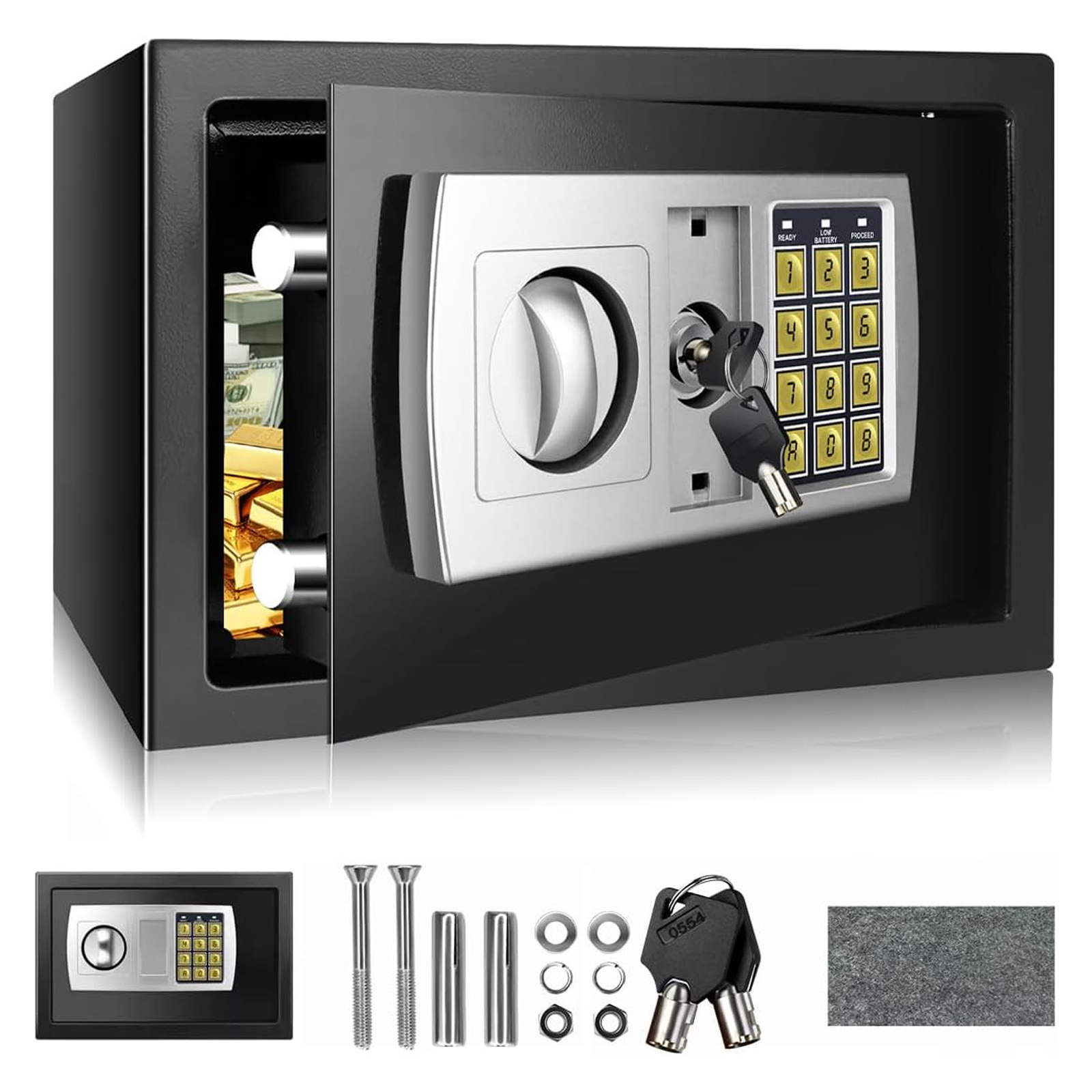 Digital Electronic Cash Money Safe Box Money Safety Wall Box Alloy Steel Safe High-Security Compact Household Cabinet Safes for Home/Business Cash Deposit Box Office Home Safe Password Key Anti-theft Safe Box