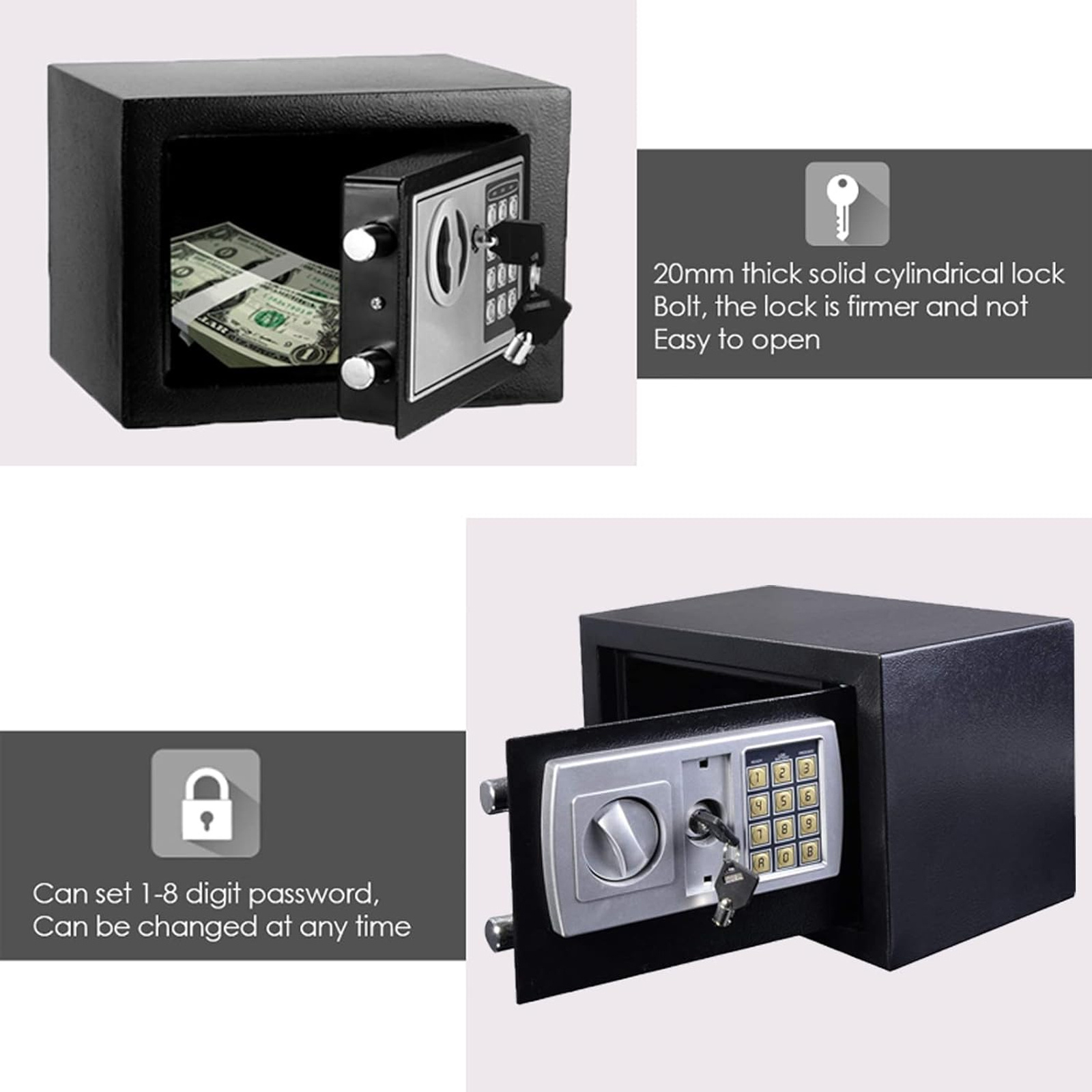 Digital Electronic Cash Money Safe Box Money Safety Wall Box Alloy Steel Safe High-Security Compact Household Cabinet Safes for Home/Business Cash Deposit Box Office Home Safe Password Key Anti-theft Safe Box