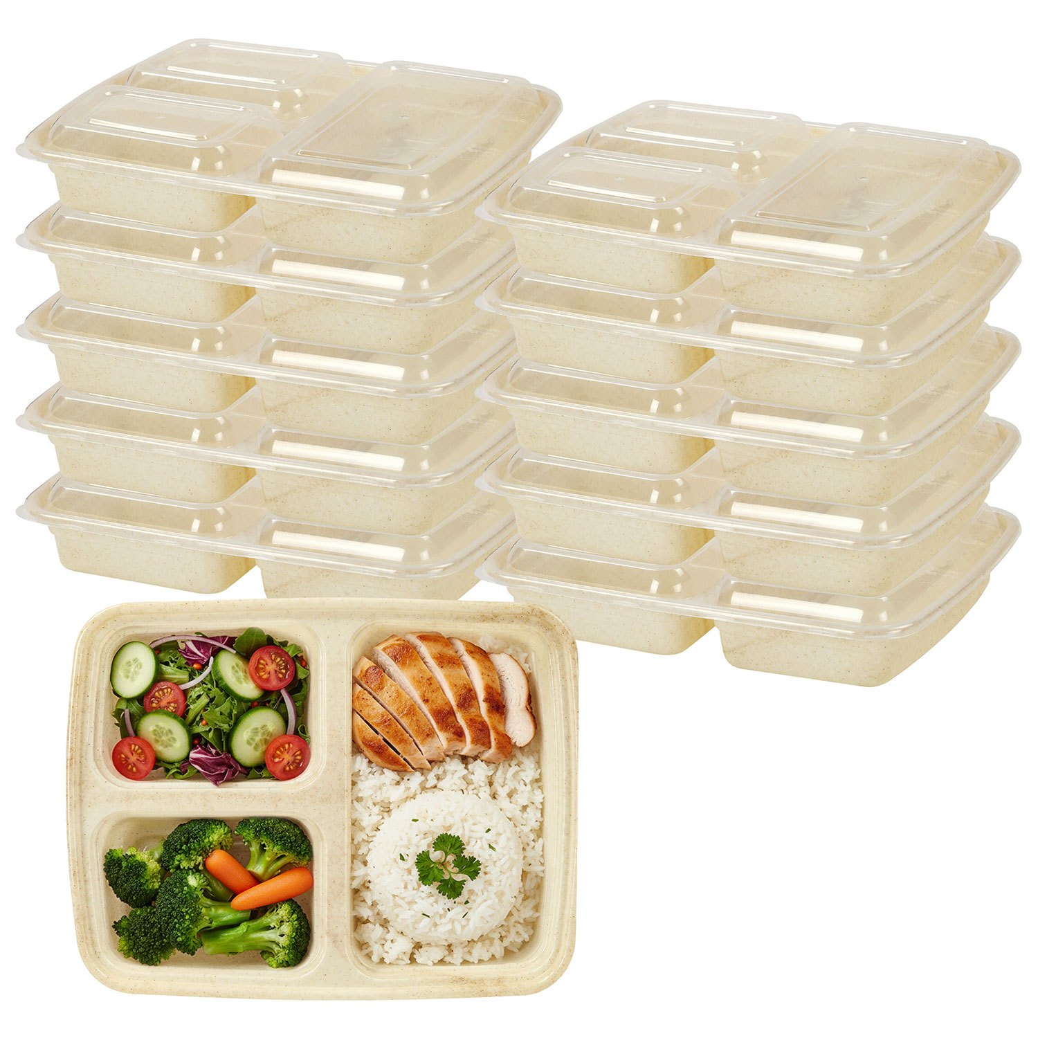 TEMU Meal Prep Containers Reusable 10 Pack 3-compartment 100ml () Bpa-free Food Prep Containers With Airtight Lids – Durable Plastic, Stackable,