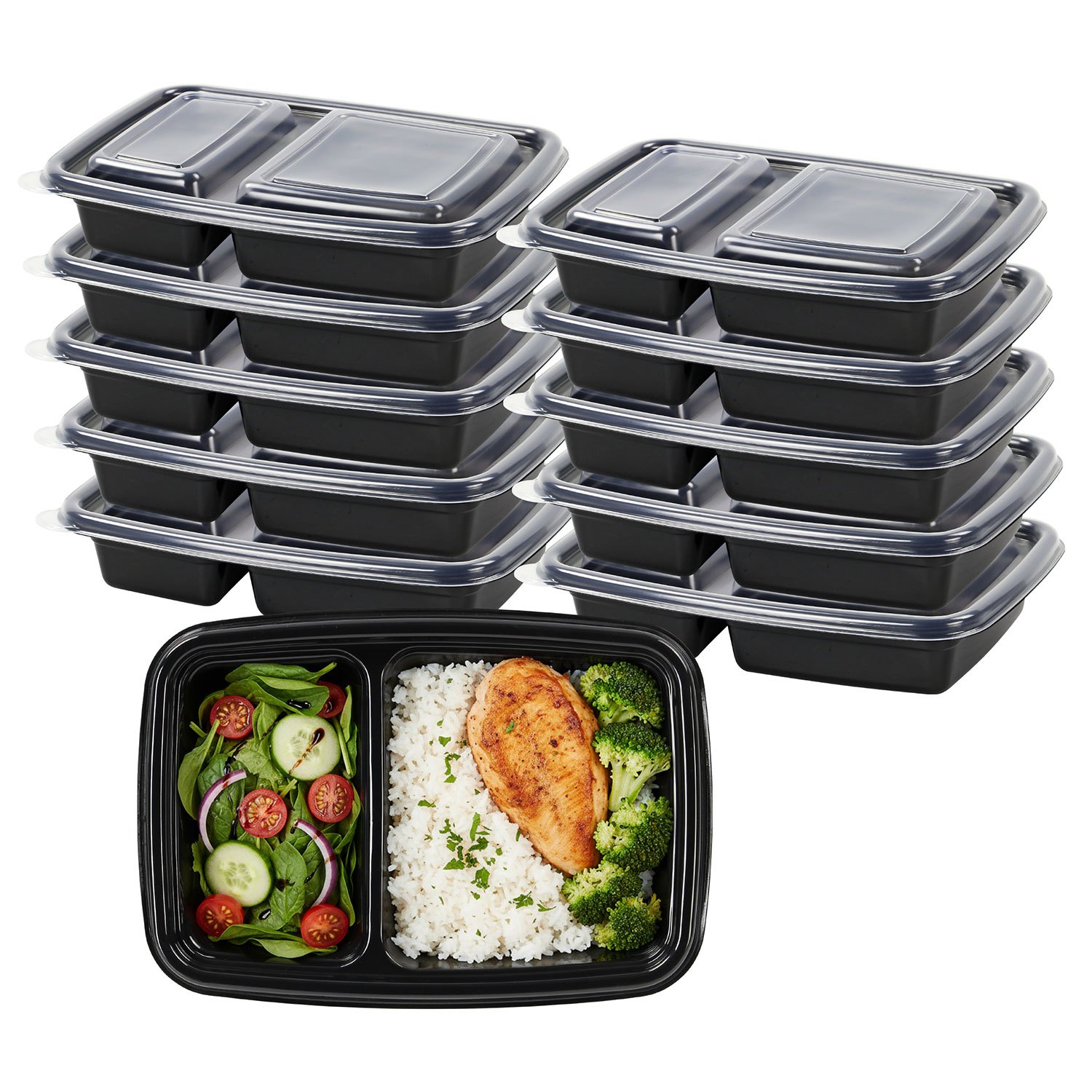 TEMU Meal Prep Containers Reusable 10 Pack 2-compartment 750ml (26oz) Bpa-free Food Prep Containers With Airtight Lids – Durable Plastic, Stackable,