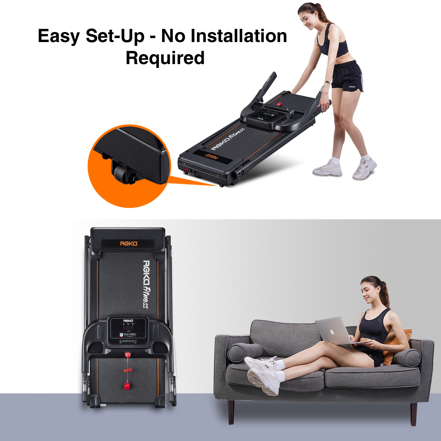 REKA Fitness Walking Pad / Running Treadmill – 2.5HP, 12 km/h Speed, Heart Rate Pulse Sensors, Dual Speakers and APP Control – Home or Office