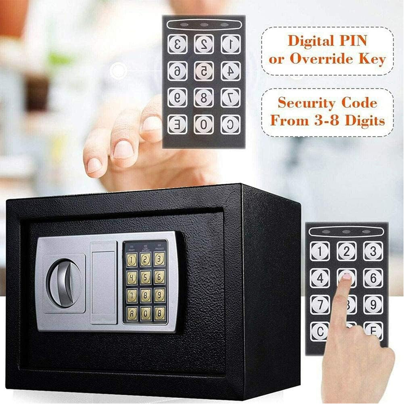 Digital Electronic Cash Money Safe Box Money Safety Wall Box Alloy Steel Safe High-Security Compact Household Cabinet Safes for Home/Business Cash Deposit Box Office Home Safe Password Key Anti-theft Safe Box