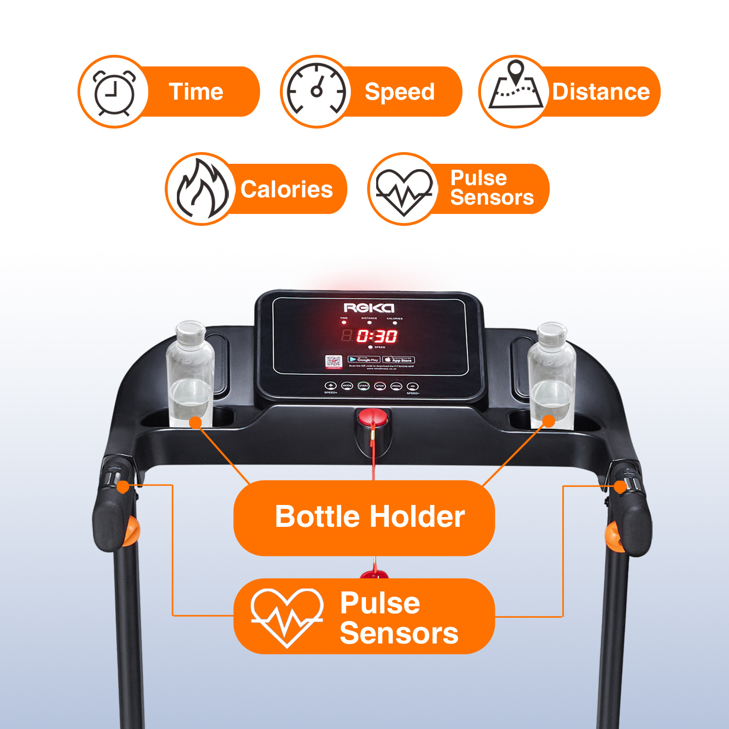 REKA Fitness Walking Pad / Running Treadmill – 2.5HP, 12 km/h Speed, Heart Rate Pulse Sensors, Dual Speakers and APP Control – Home or Office