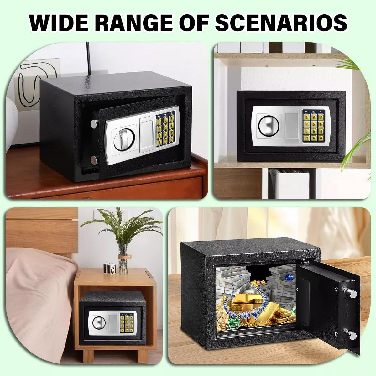 Digital Electronic Cash Money Safe Box Money Safety Wall Box Alloy Steel Safe High-Security Compact Household Cabinet Safes for Home/Business Cash Deposit Box Office Home Safe Password Key Anti-theft Safe Box