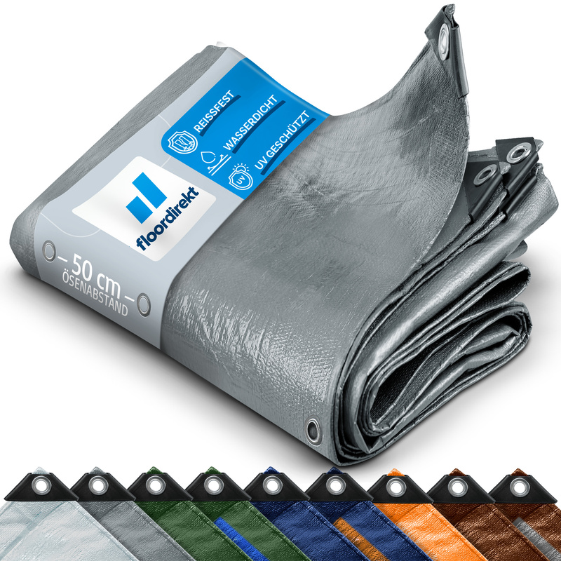 Image of Floordirekt Cover Tarp 80 G/m² - Tear-resistant Weatherproof Tarp For - With Grommets - Waterproof & Durable - For Garden, Camping, Construction & Outdoor Use - In 9 Colors & Multiple Sizes