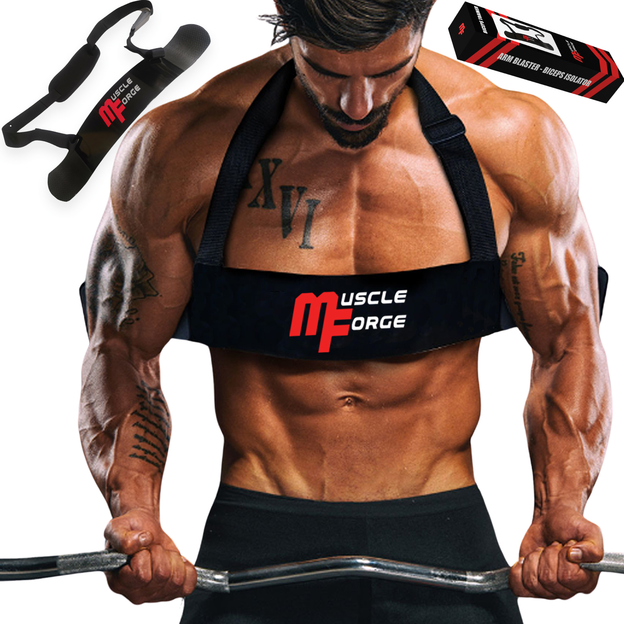 Arm Blaster, Bicep Isolator For Precise Training - Bicep Isolation, Bodybuilding, Strength Training, Adjustable Straps On The Shoulder, Steel, Unisex, Black
