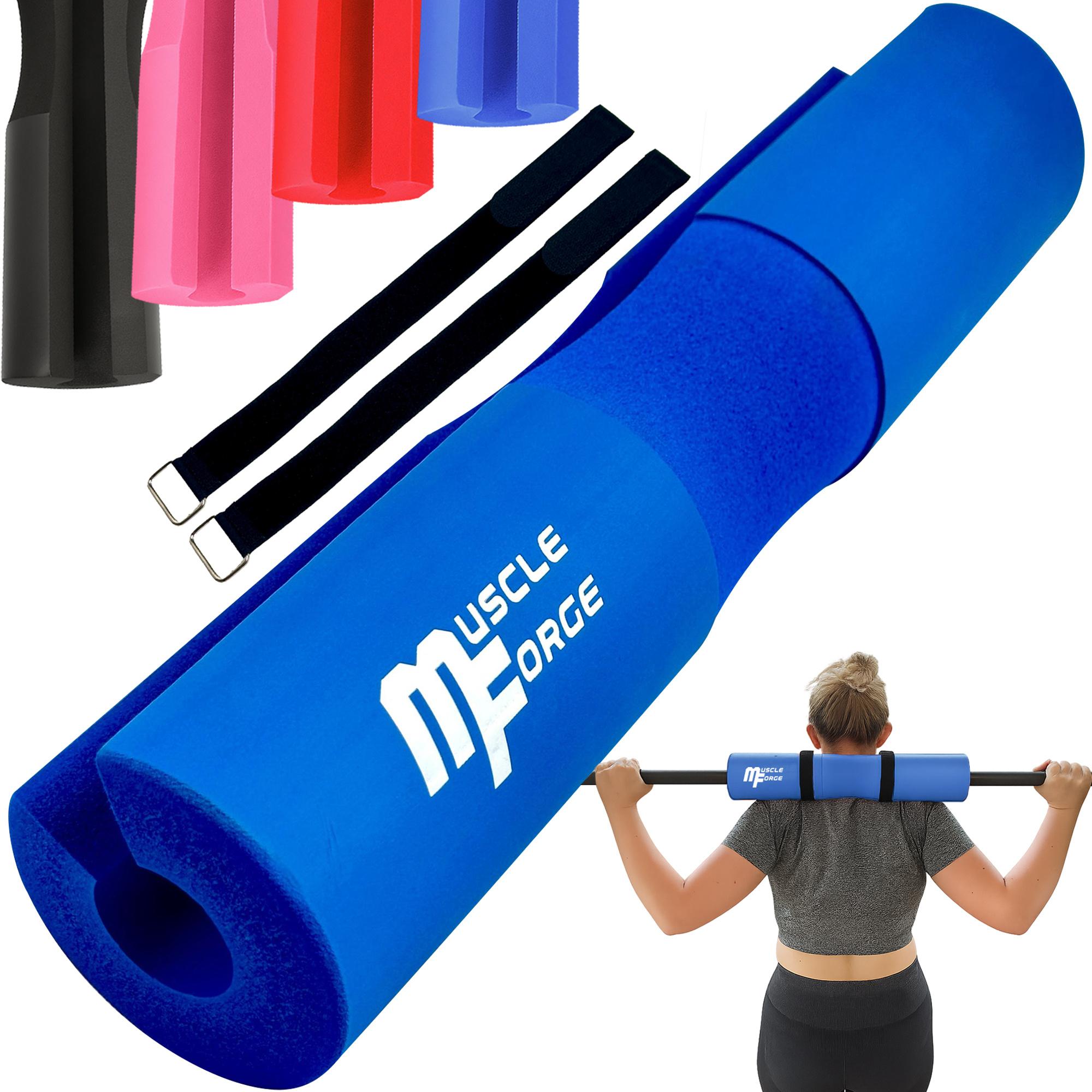 TEMU Cuscinetto per barbella in schiuma EVA 45�9 cm con cinghie �� Pad per barbella per squat e hip thrust, blu
