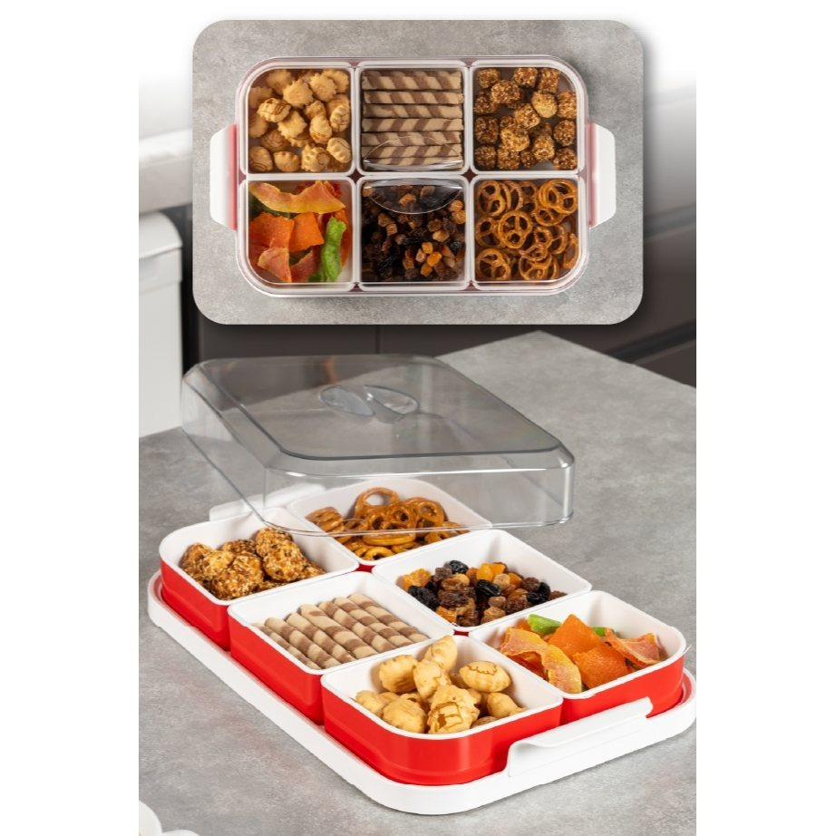 E-shop Viwares Frühstücksbox mit Deckel – 8-teiliges Servierset & Vorratsdose mit 6 Innenfächern für Käse, , Aufschnitt, Obst, Gemüse & Snacks – BPA-,