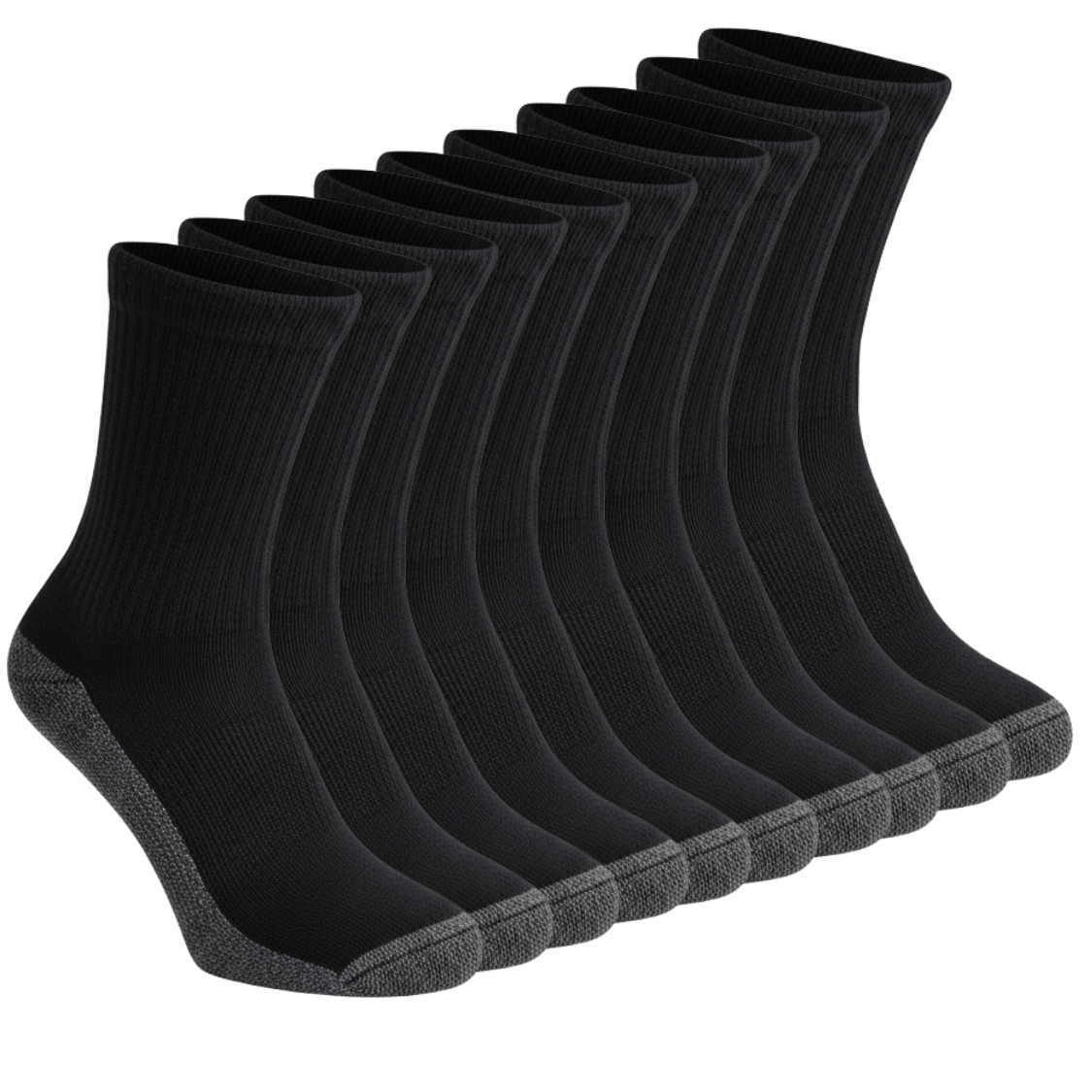 Image of 10 Pairs Men's Work Socks – Heavy Duty Black Crew Socks With Cushioned Sole | Thick, Warm & Breathable | Anti-odor, Sweat-wicking & | Contrast Heel & Toe | Durable Socks, Size Eu 39-45