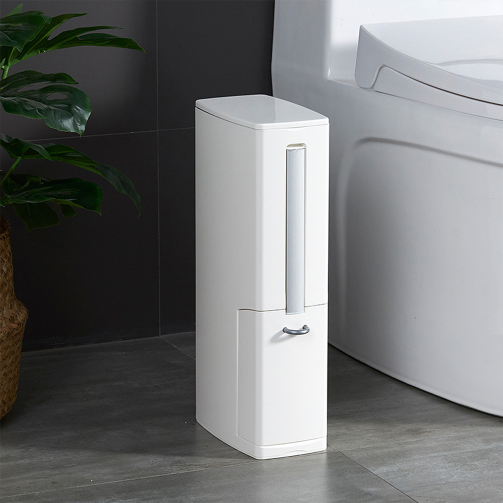 TEMU Shally Dogan Set Scopino e Cestino da Bagno 2 in 1 Salvaspazio Autoportante, Holder Bend Portascopino e Pattumiera da Toilette WC, Contenitore
