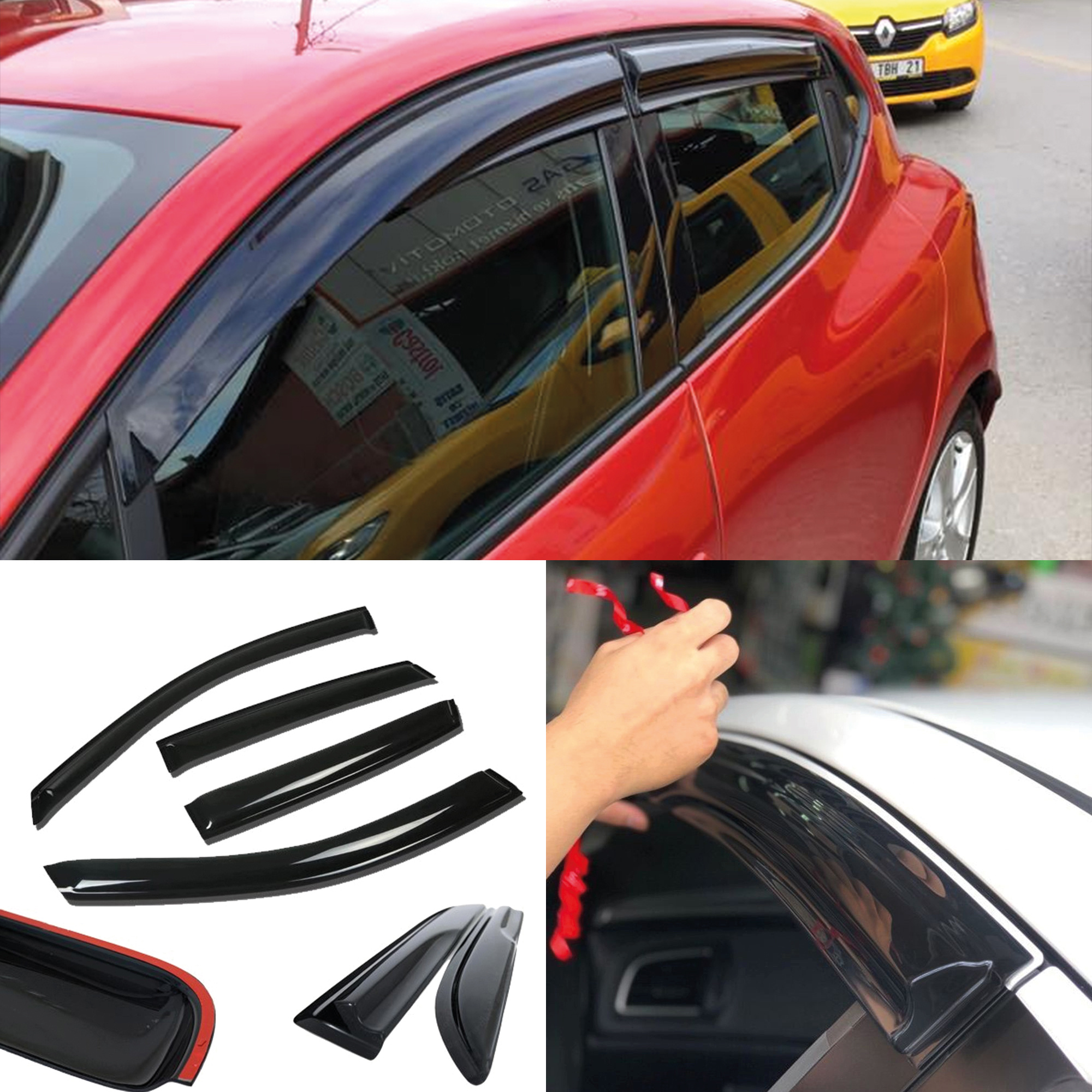 TEMU Parasole per Renault Clio 4 HB/STW 2013-2019 - 4 Pezzi Accessori Auto Protezione Pioggia Deflettore Ventilazione Parasole Rinforzato Protezione