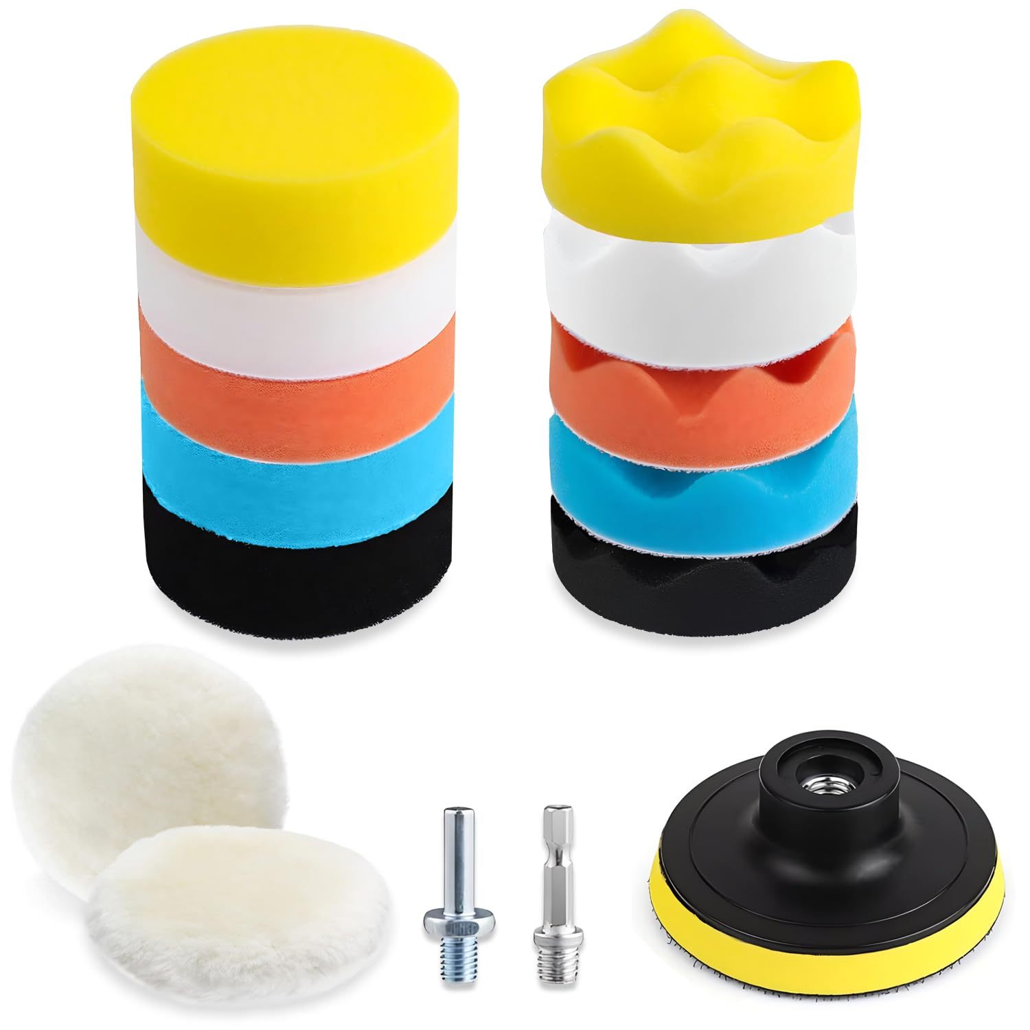 drill polishing pad kit 3 inch foam wool buffing pads hook loop backing pad with adapter connectors for car detailing waxing sanding buffing durable material