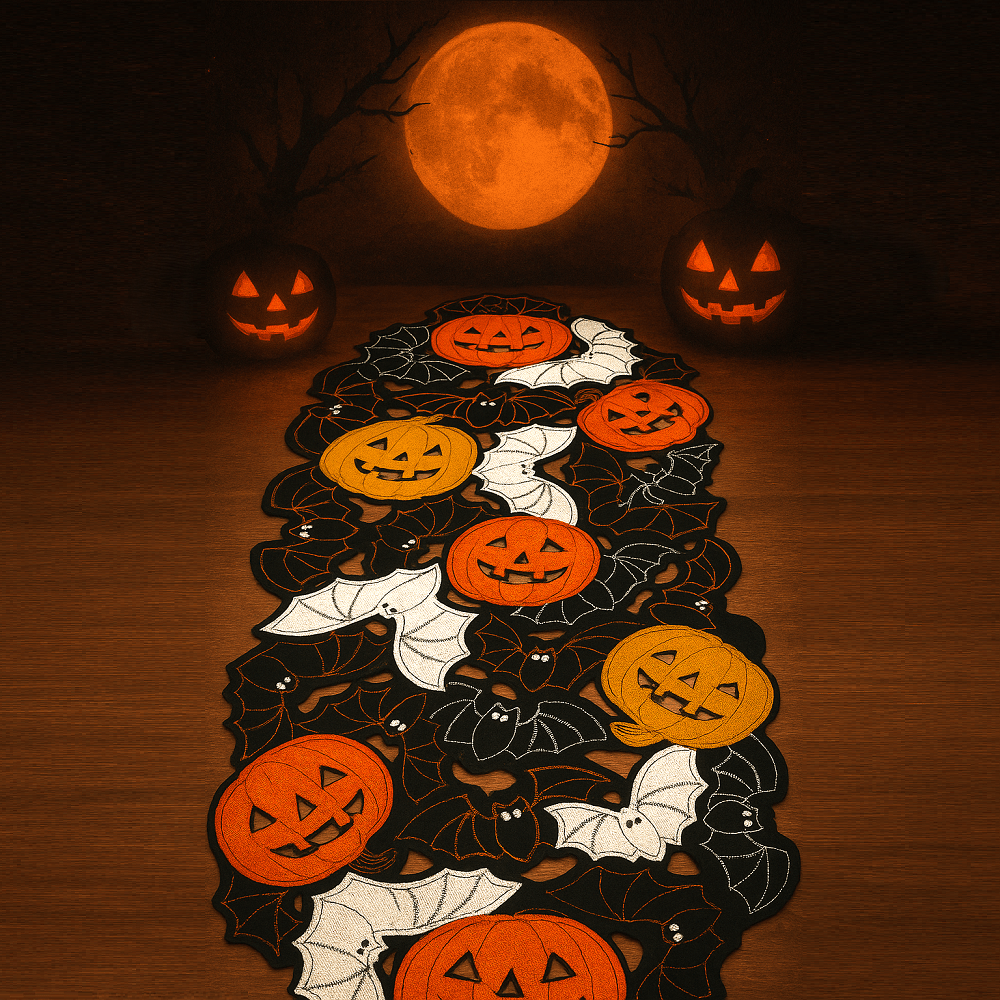 TEMU Halloween Table Runner, Halloween Tablecloth, Pumpkin-patterned Runner, Bat-patterned Table Runner, Halloween Table Decoration, Halloween Table