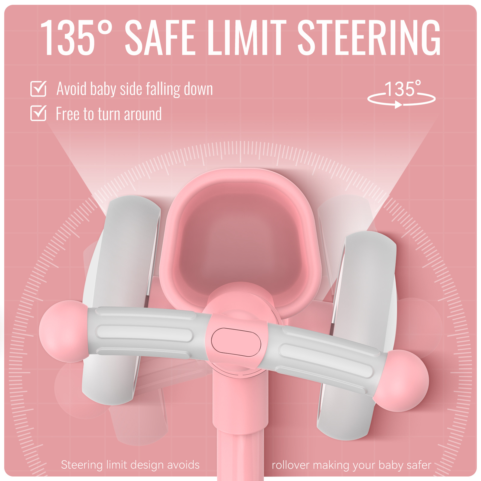 Baby Loopfiets met Mand, Loopwagen voor Baby's van 12-24 Maanden, 135° Beperkte Stuurvoering Voorkomt Zijwaarts Vallen Ontwerp, Baby's Schuiffiets voor Binnen en Buiten voor Jongens Meisjes, voor 1 Jaar Oude Verjaardag, Groen/Roze/Zwart