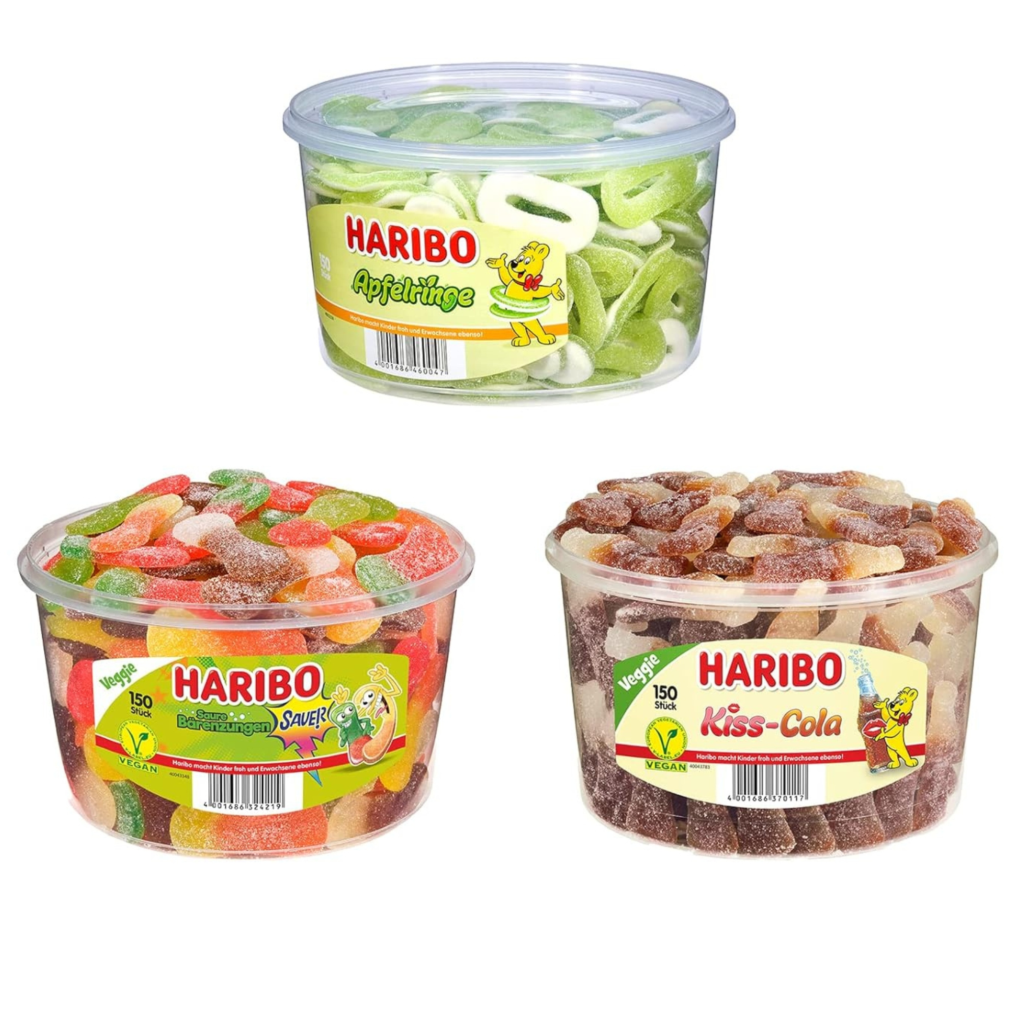 E-shop Mischpaket 3er Set Haribo 1x Apfelringe + 1x Bärenzungen + 1x Kiss Cola für Kinder das Büro oder die Party mit Freunden Süßigkeiten