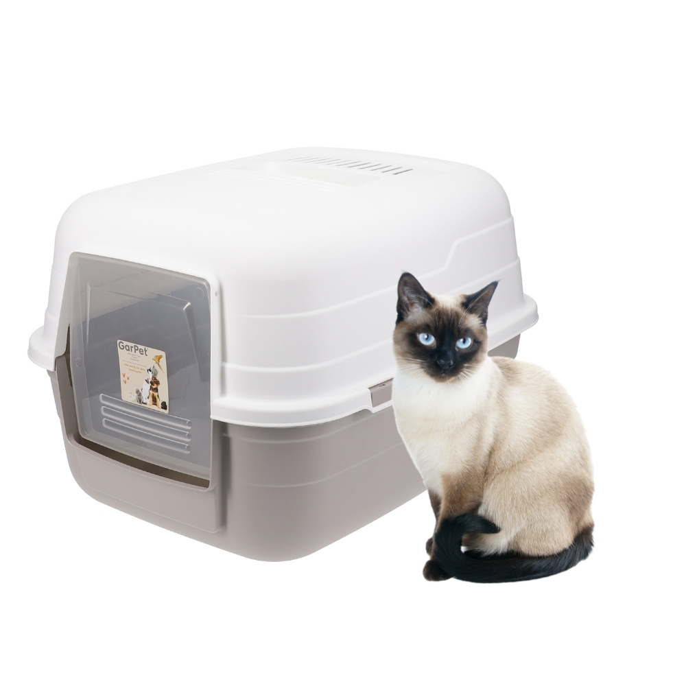 E-shop Katzenklo mit Deckel Aktivkohlefilter Katzentoilette Katzen WC Hauben Toilette Klo grau modernes Design