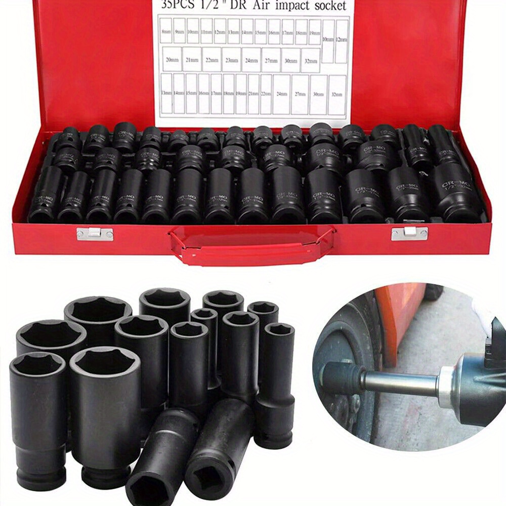TEMU 40pcs Heavy Duty Car Truck Deep Impact Socket Set 1/2" Drive 8- 32mm Metric