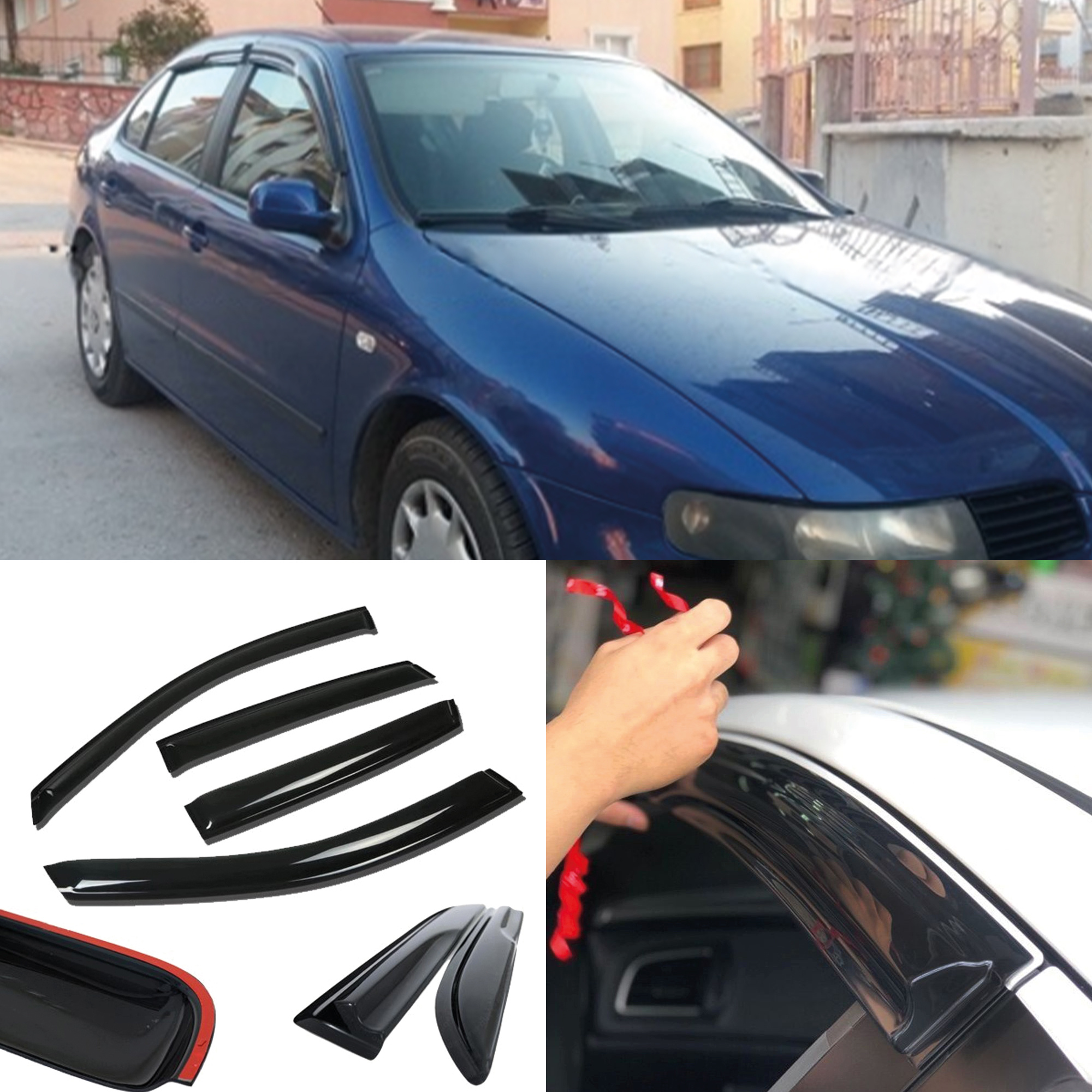 TEMU Visera para ventana para Seat Toledo 1998-2005, 4 piezas, accesorios para coches, protector contra , deflector de viento, moldura contra ,