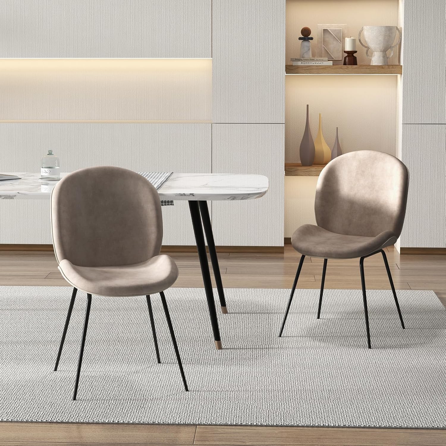 Image of Dining Chair Set Of 2, Velvet Kitchen Chair Set With Metal Base, Upholstered Modern Accent Leisure Chair For Dining Room, Living Room & Bedroom, Coffee