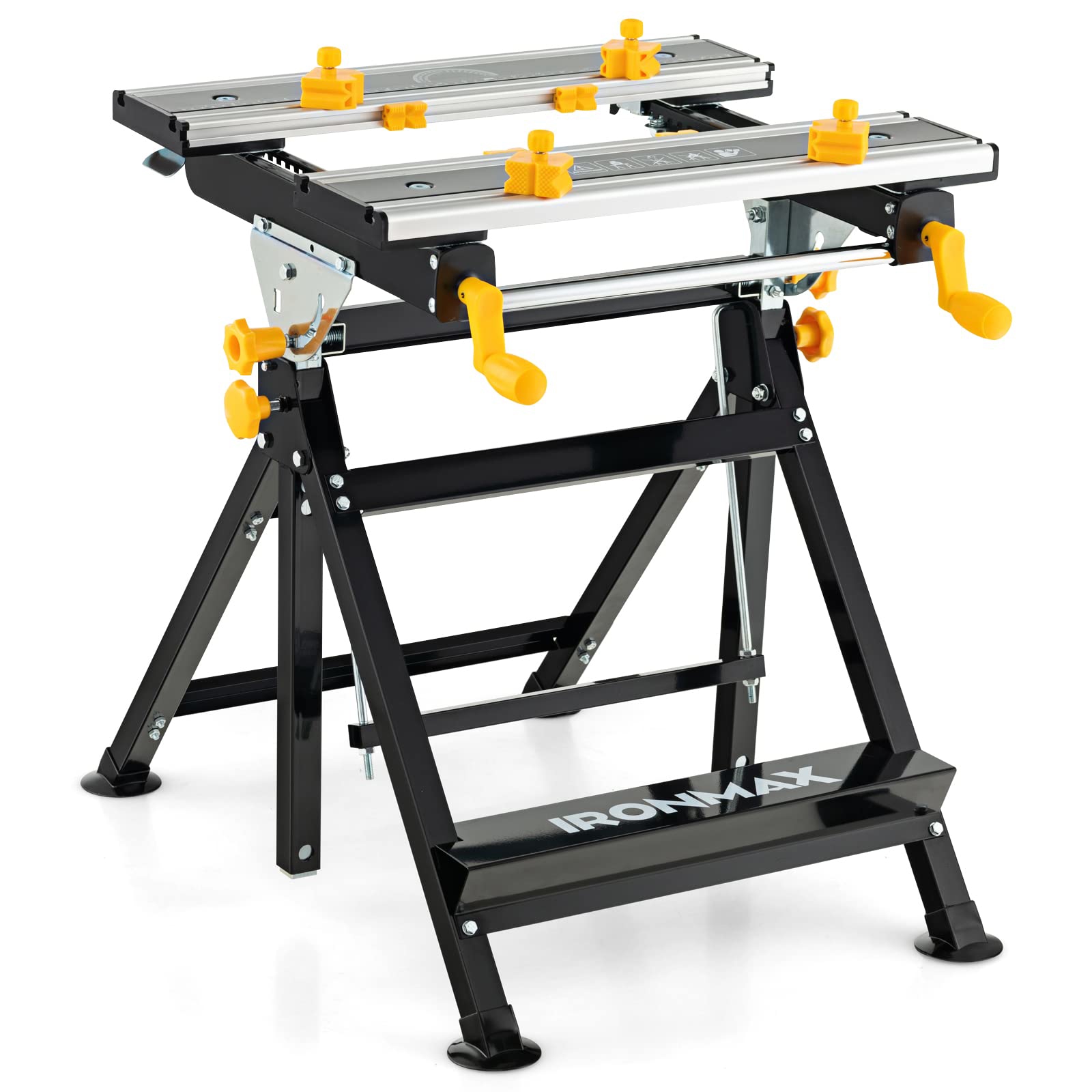 Image of Folding Work Table, Portable Workbench With Tiltable Platform And 7-level Adjustable Height, Multifunctional Workstation With 8 Sliding Non-marring Clamps And 2 Rotary Clamping Handles
