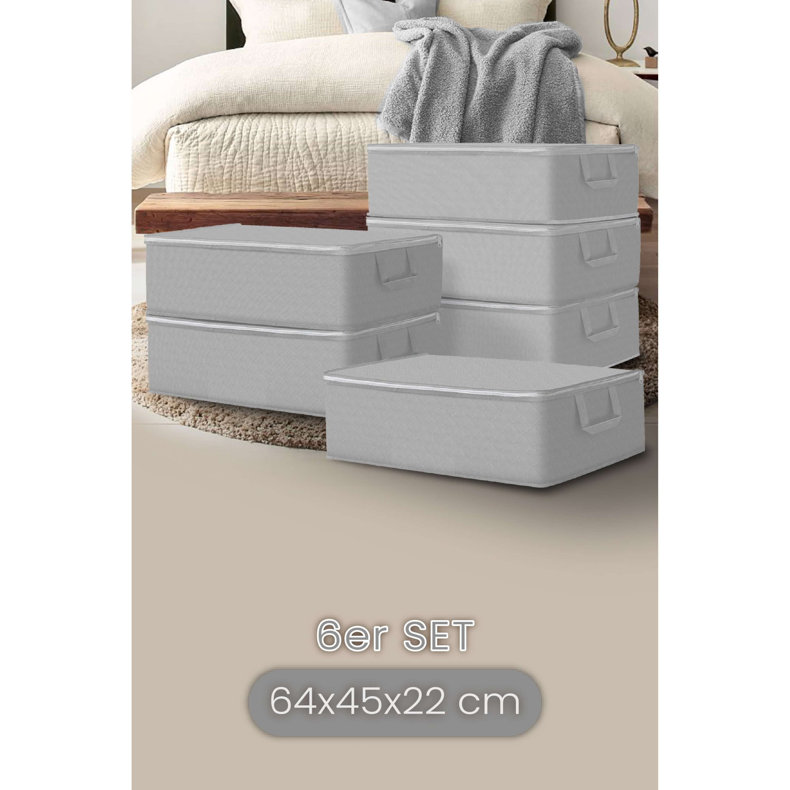 Image of Viwares Underbed Organizer 64x45x22 Cm – Foldable Underbed Storage Bag With Zipper & Handles For Clothing, Bedding, Pillows & Blankets – Dust-tight Underbed Bag In Grey / , Space- &