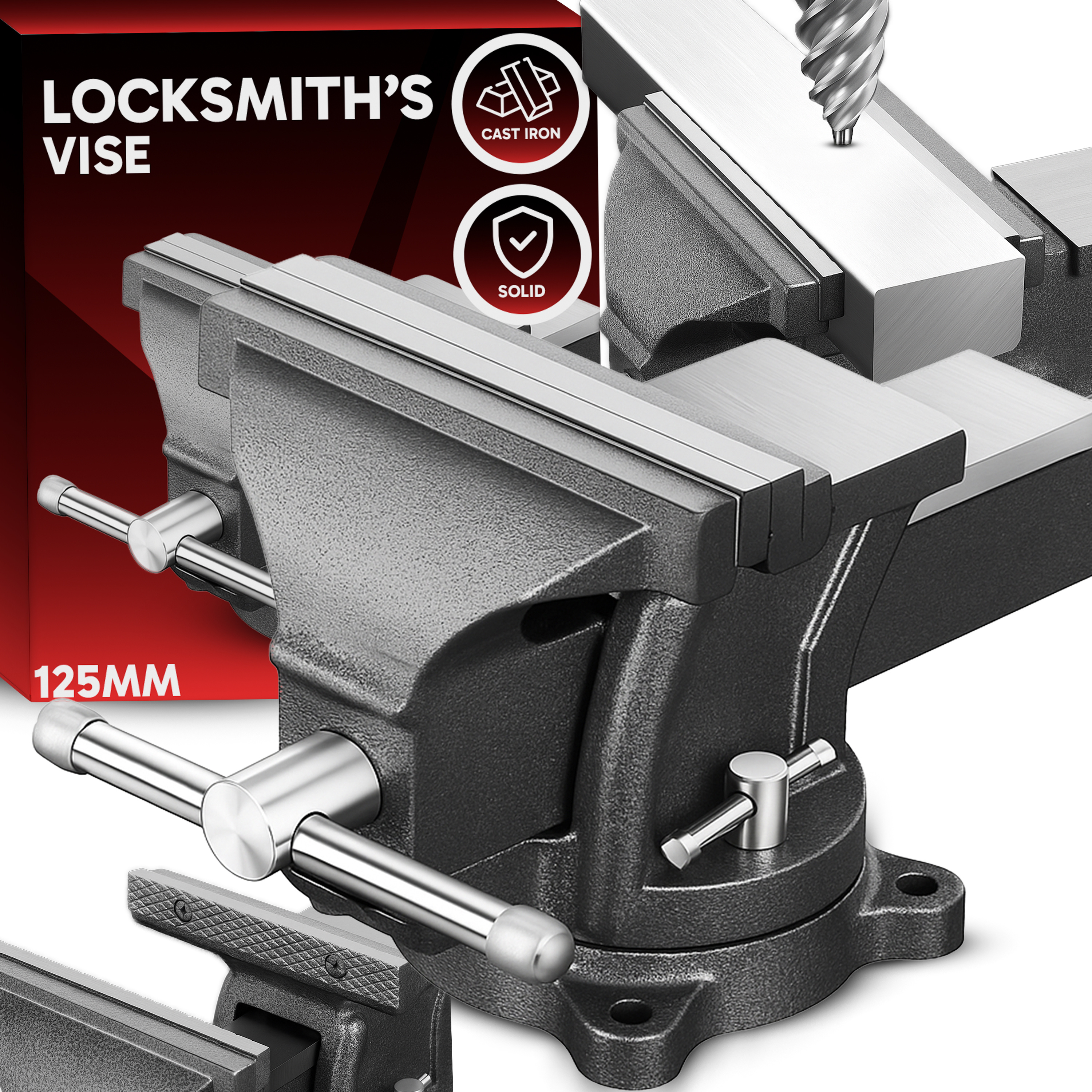 E-shop RETOO HandyTools Schraubstock, 125 mm drehbar für Werkstatt, Gusseisen-Modellierwerkzeug für Holz- und Metallbearbeitung, massive Eisen- und