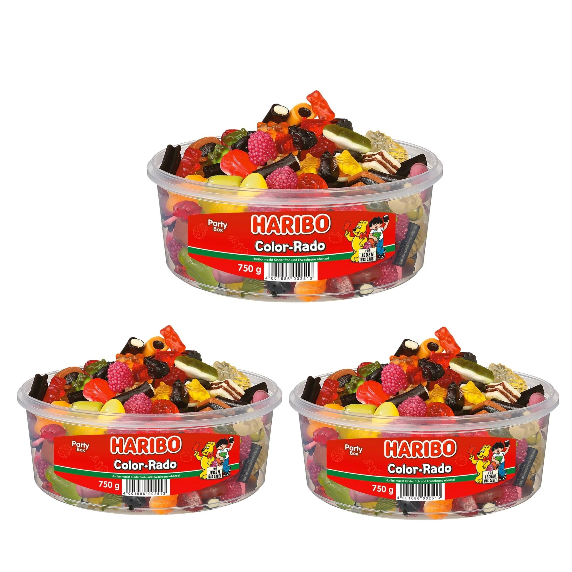 E-shop Haribo 3er Dosen Set Colorado | 3x 750g | Fruchtgummi Süßigkeiten Mischpaket für Kinder das Büro die Party Box