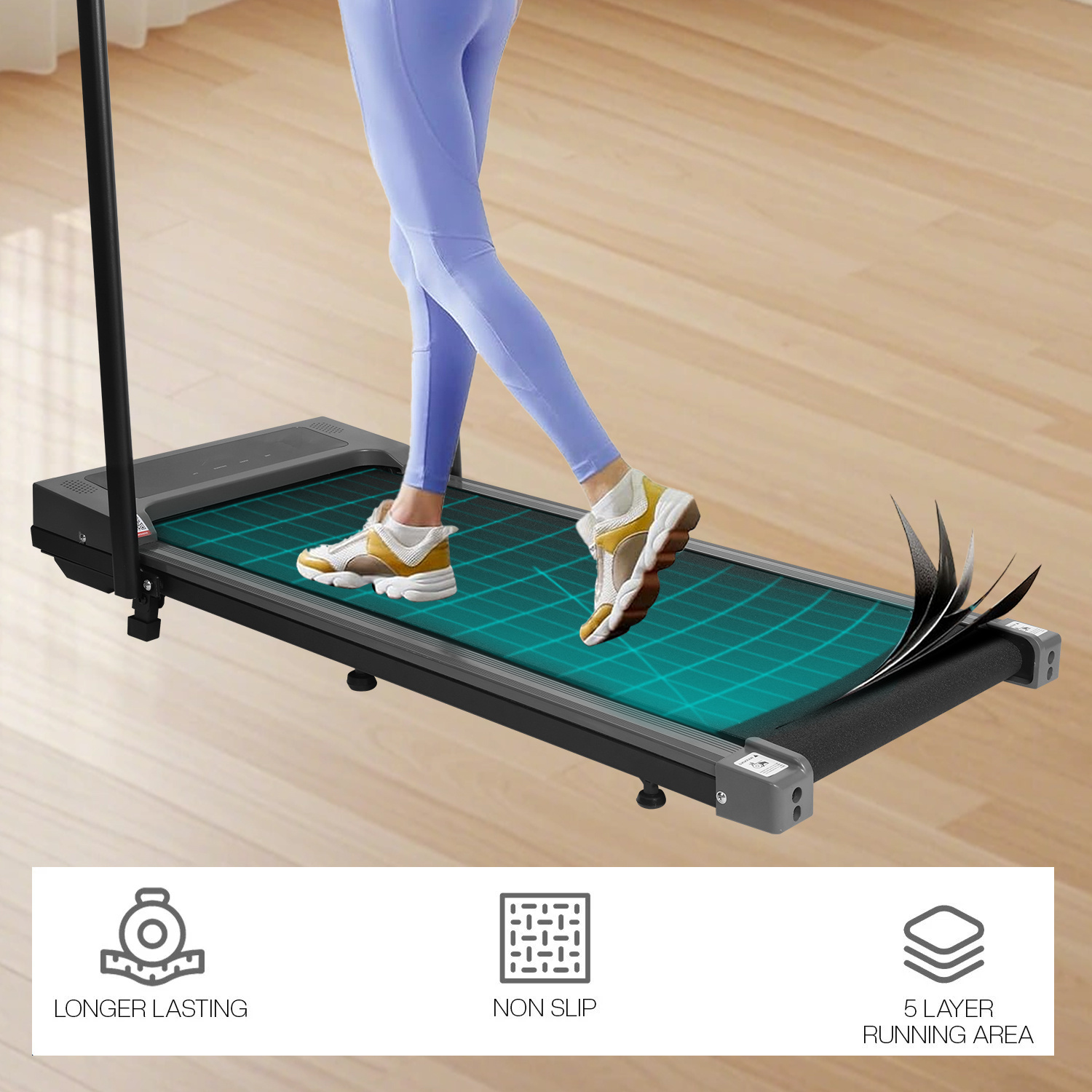Foldable Walking Pad, Under Desk Treadmill, Portable for Home Office, 12KM/H Super Quiet, App Control, Space Saving
