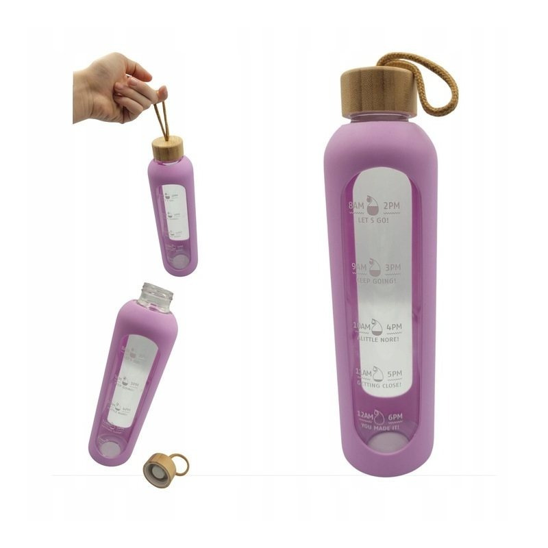 TEMU Botella de Agua Motivacional, Shaker Rosa de 1L con de Bambú y de Silicona – Estilo y Práctica para Uso Diario. de Vidrio con de Bambú y de