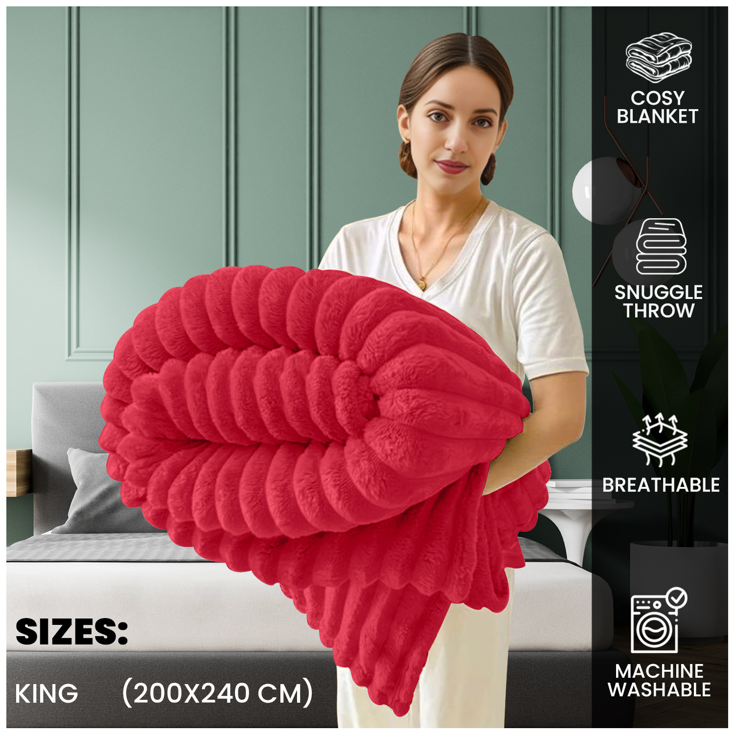 TEMU Red Striped Ribbed Throw Blanket, Plush Fleece Decorative Blanket For Sofa, Bed, Or Lounge Use, Lightweight And Cosy With Textured Design, In 2